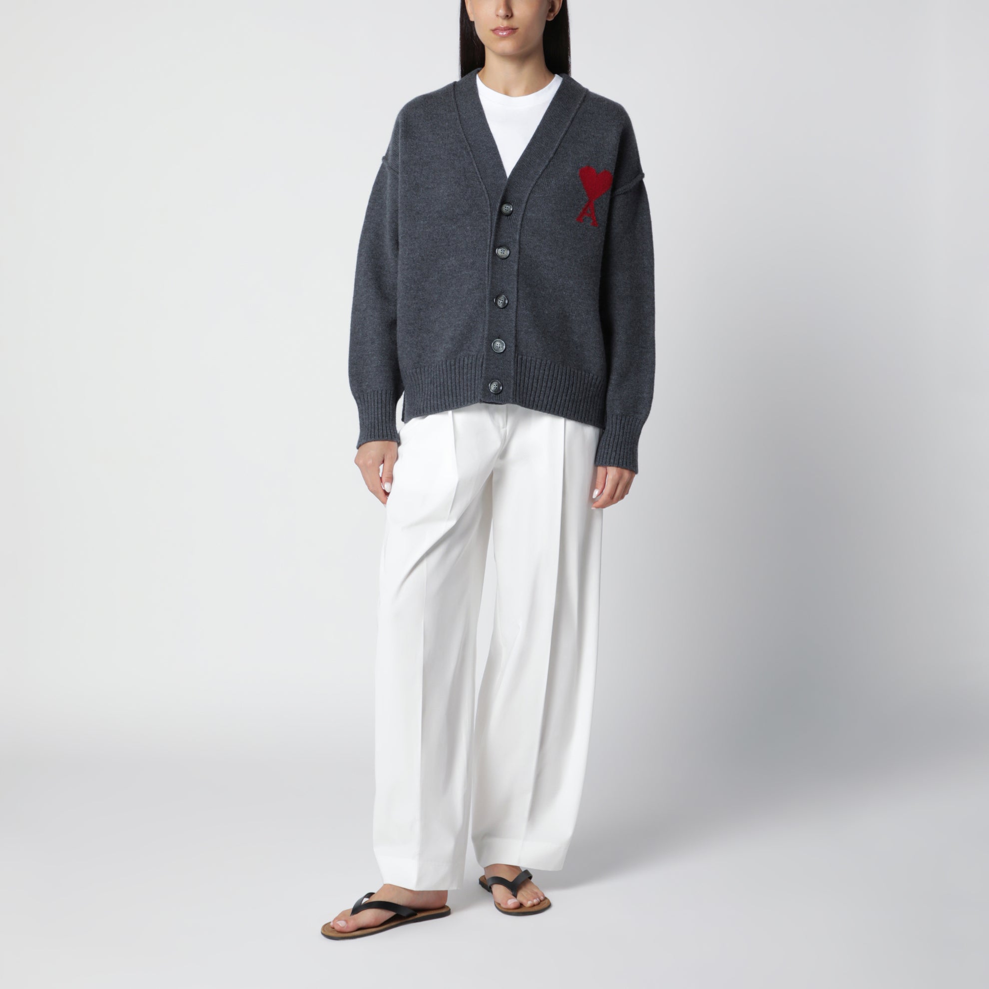 Ami De Coeur cardigan in grey mélange merino wool knit
