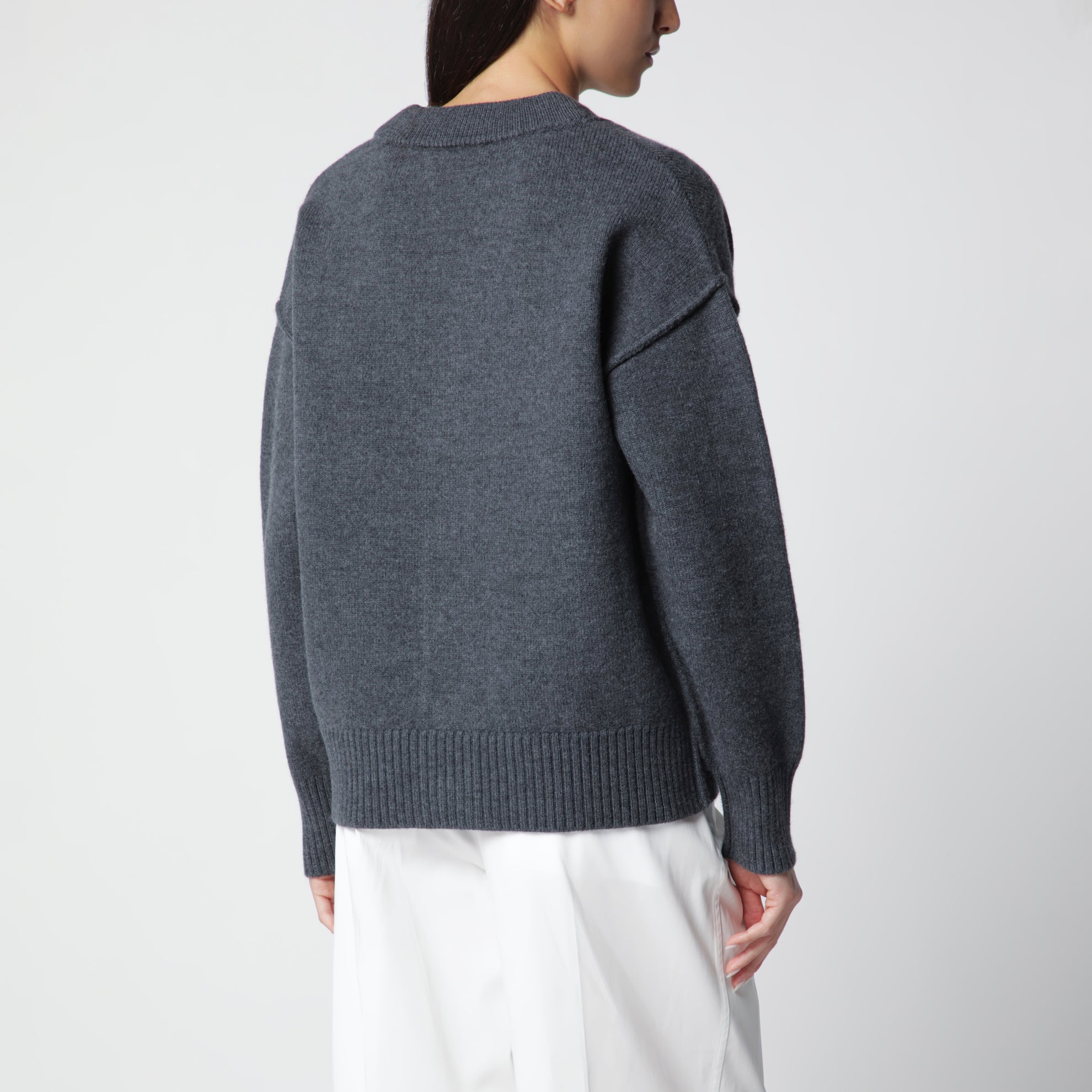 Ami De Coeur cardigan in grey mélange merino wool knit