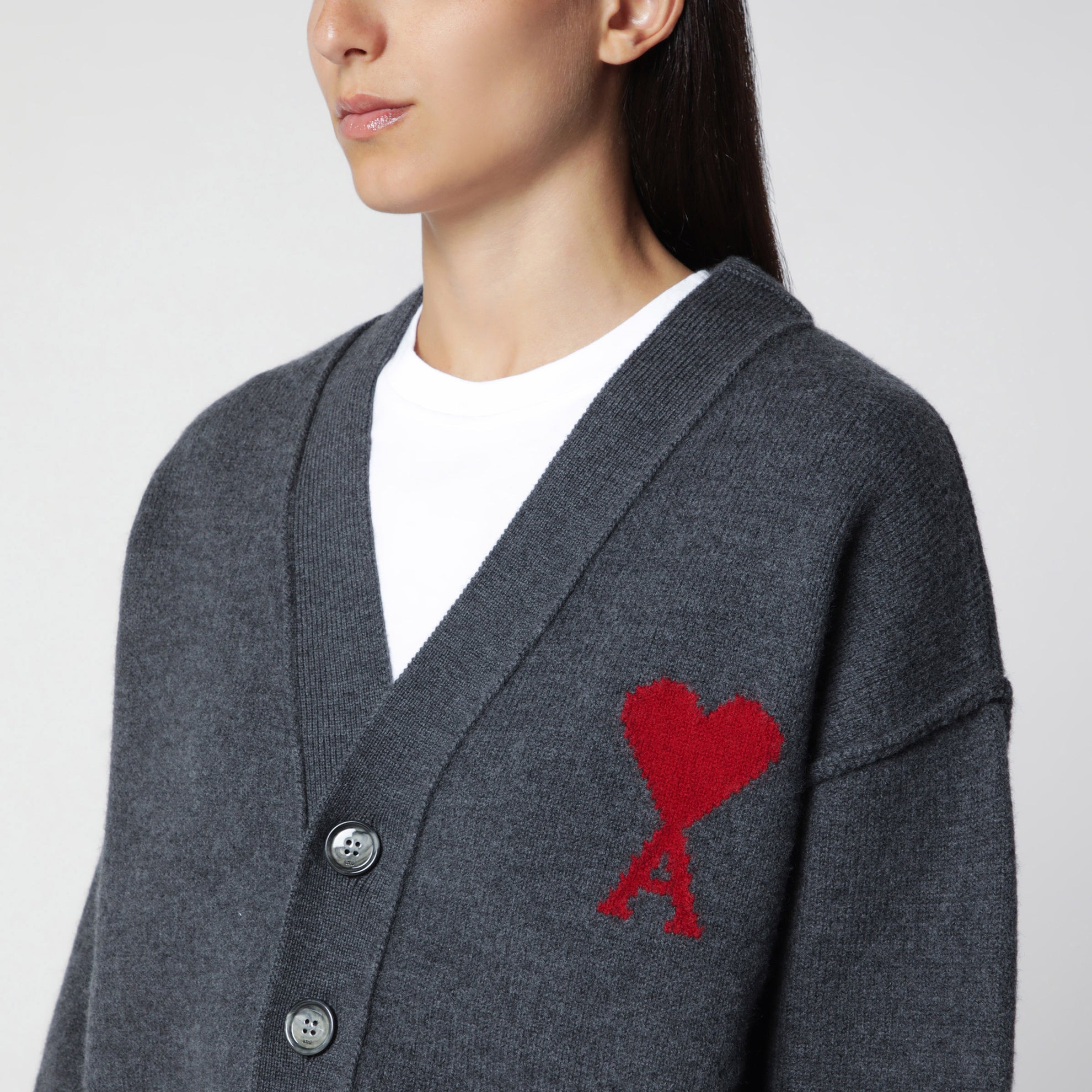 Ami De Coeur cardigan in grey mélange merino wool knit