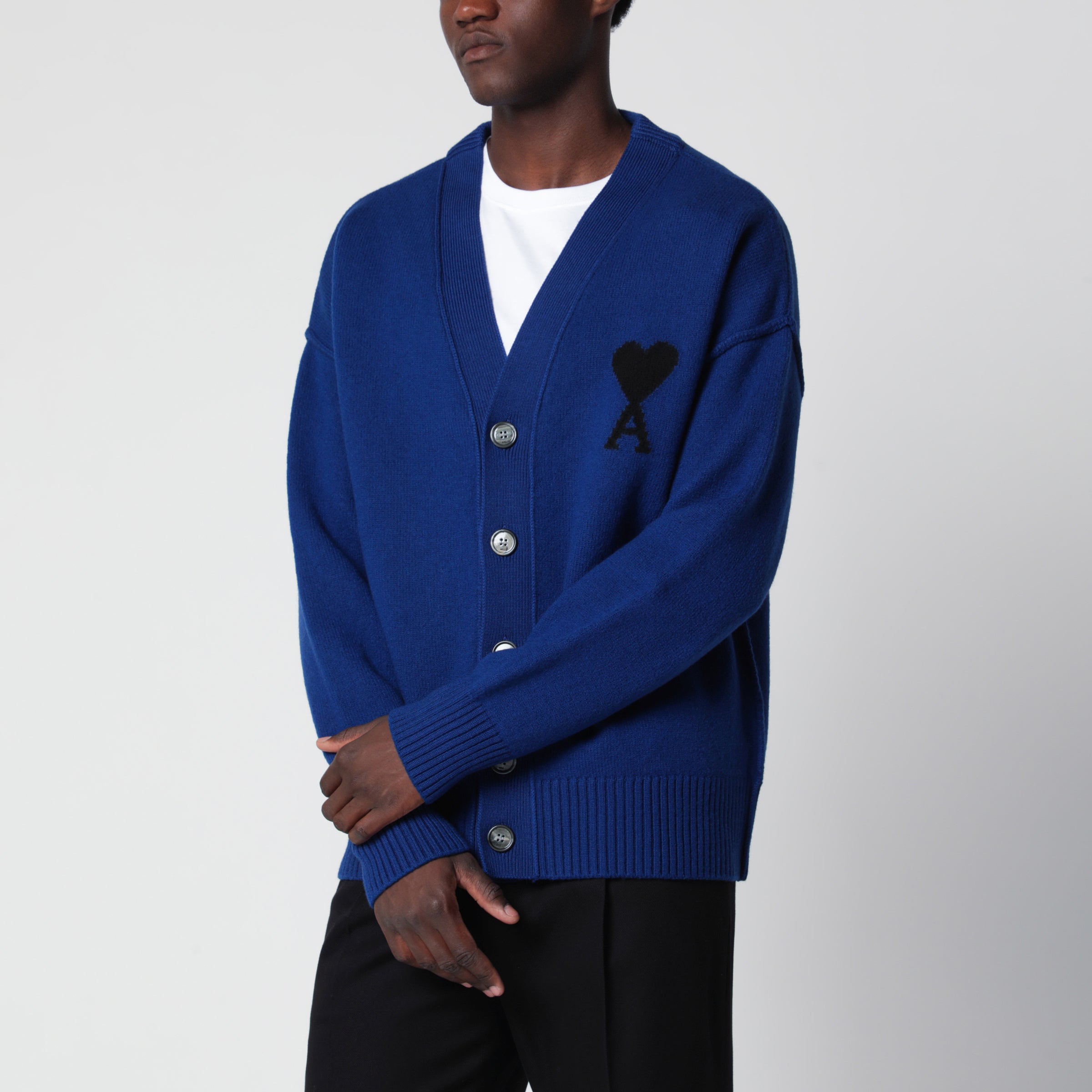 Ami Paris Blue Ami De Coeur wool cardigan | TheDoubleF