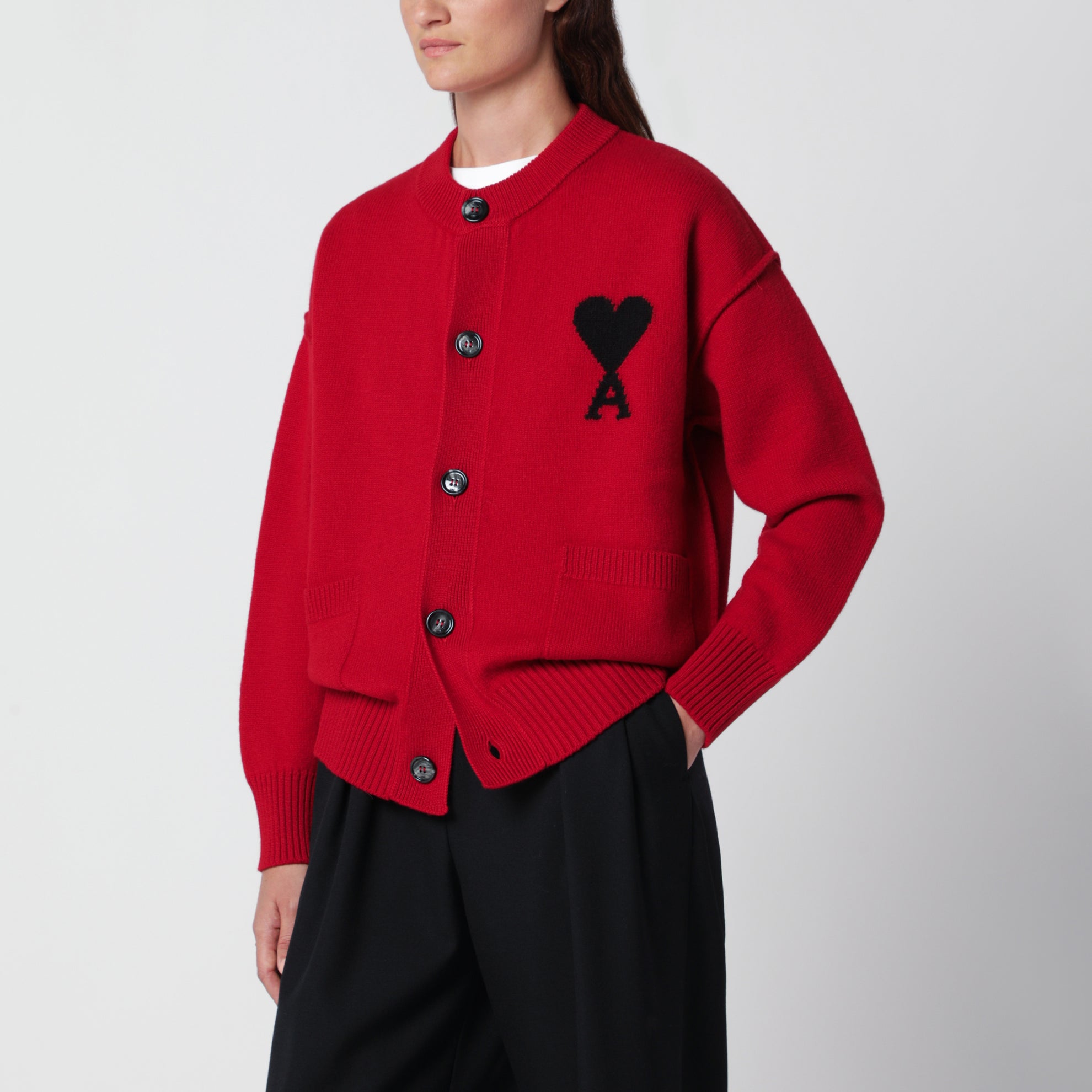 Cardigan Ami De Coeur rosso rubino in lana merino