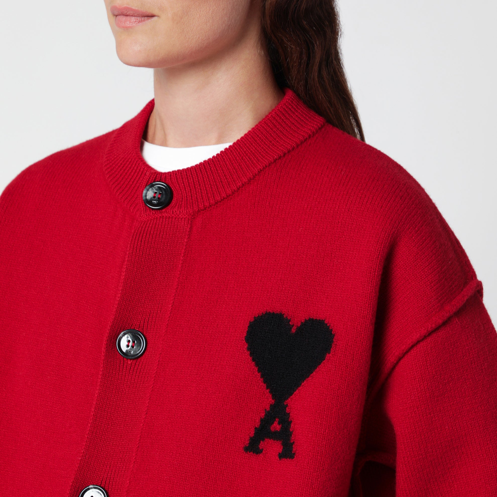 Cardigan Ami De Coeur rosso rubino in lana merino