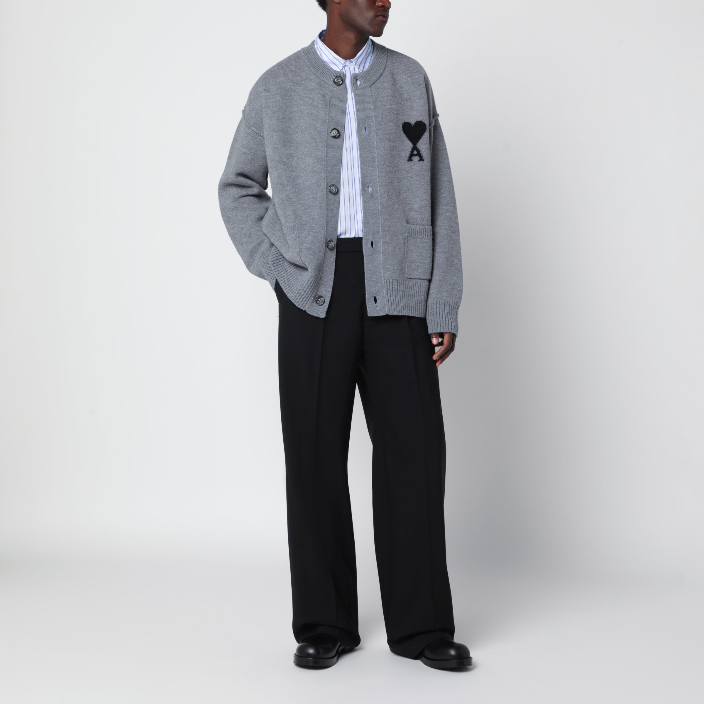 Ami Paris Grey Ami De Coeur cardigan | TheDoubleF