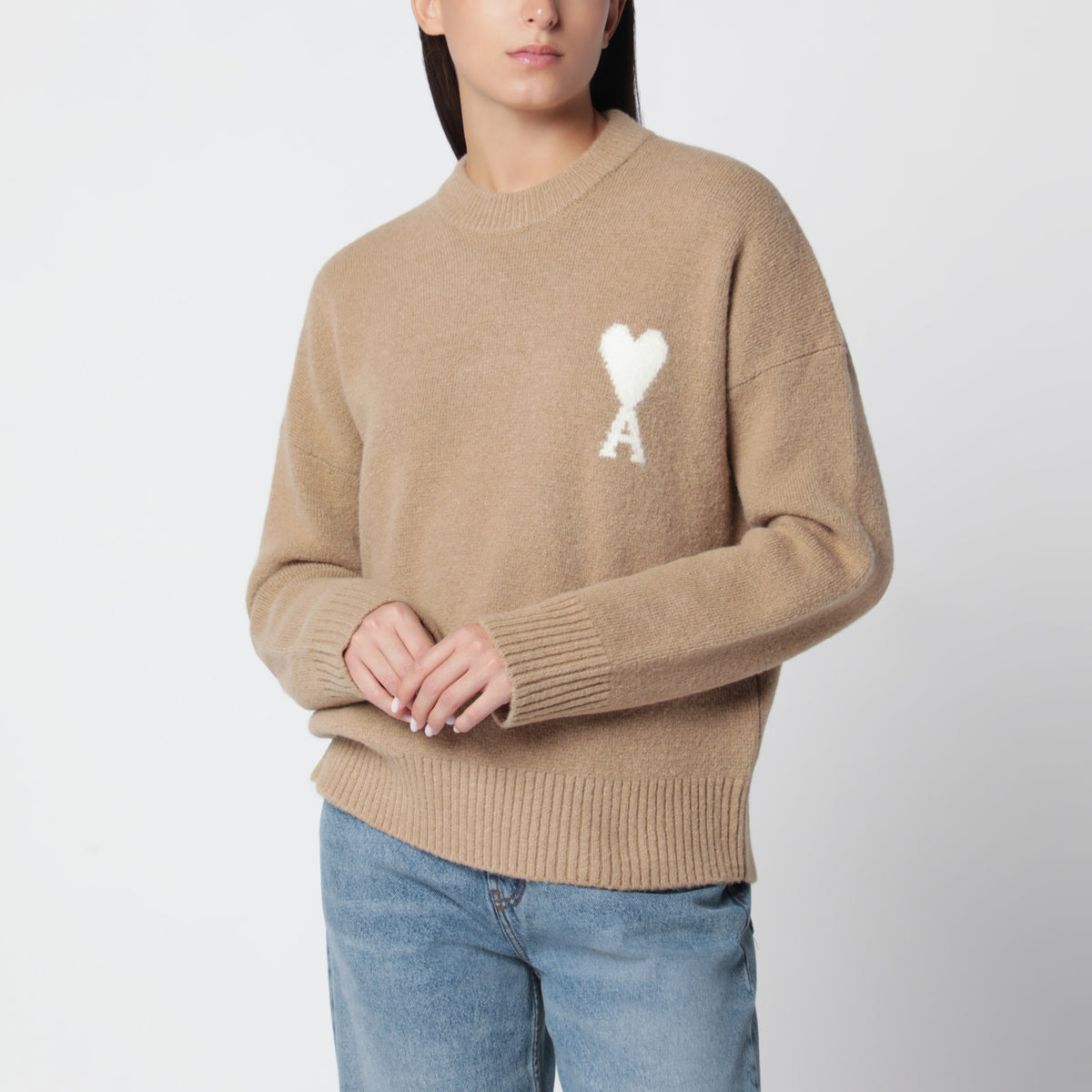Beiger Ami de Coeur Pullover aus Wollmischung