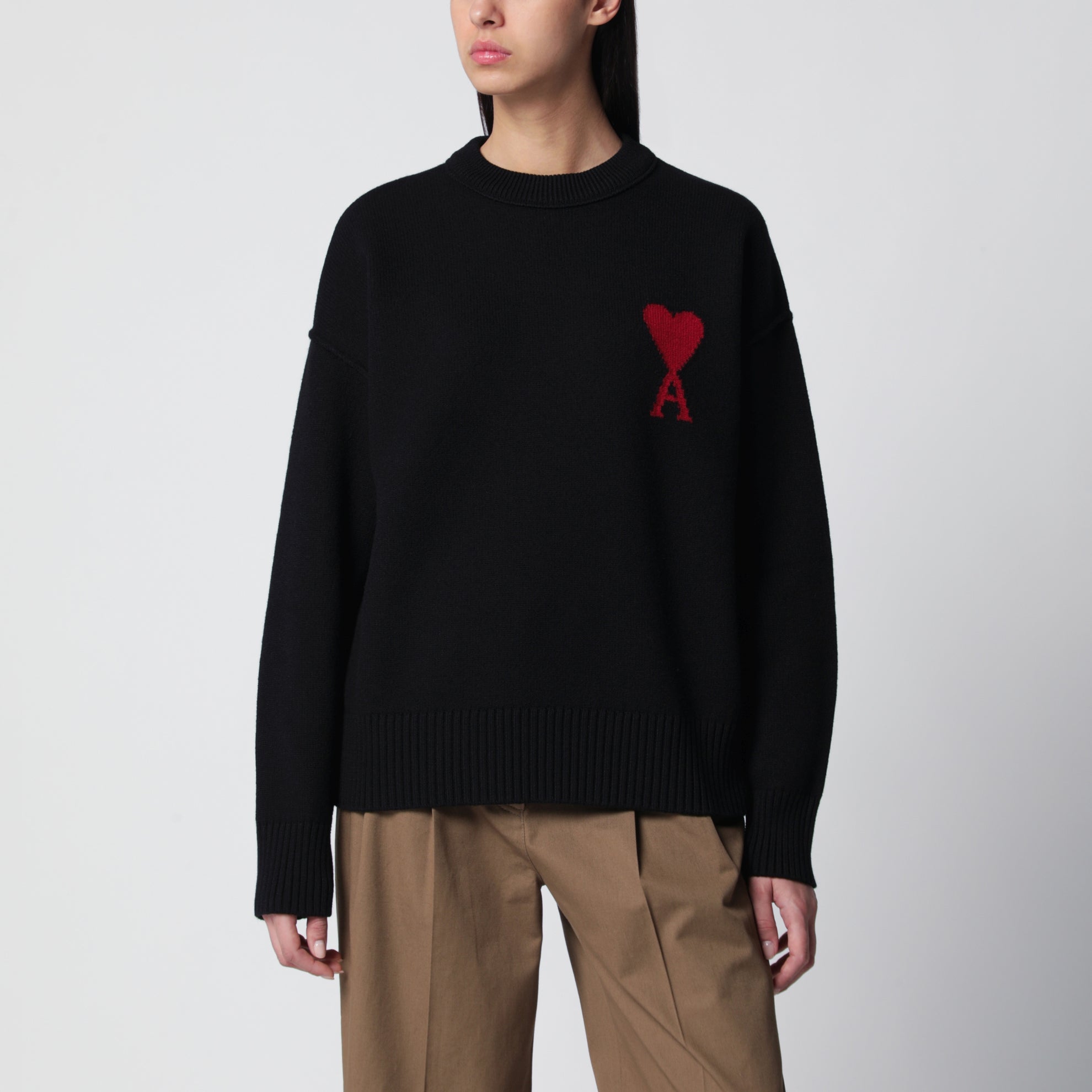 Maglione Ami de Coeur nero in lana vergine