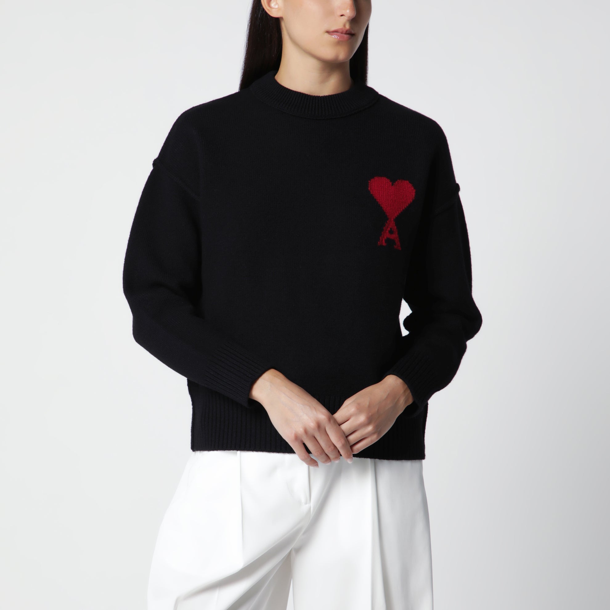 Schwarzer Ami de Coeur Pullover aus Schurwolle