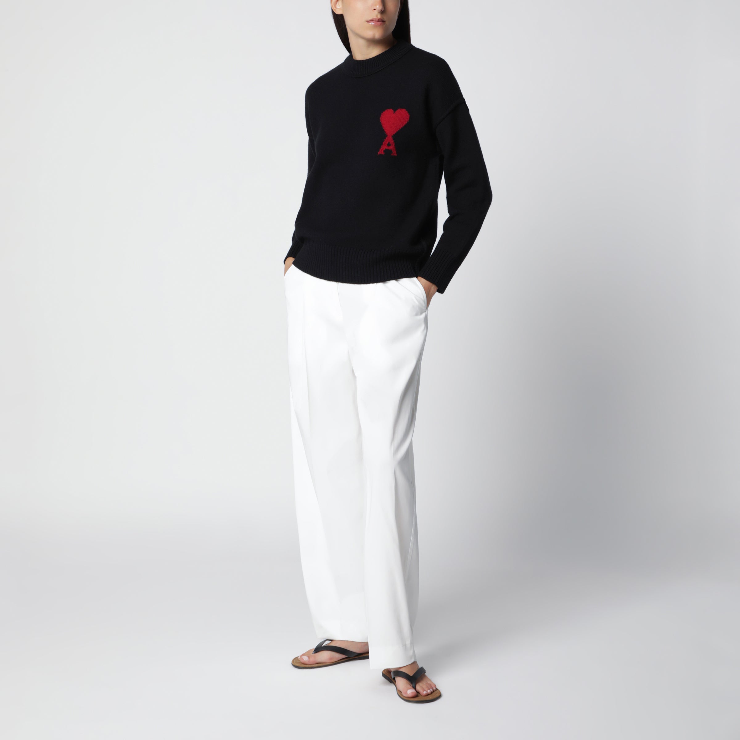 Ami Paris Black Ami de Coeur virgin wool sweater | TheDoubleF