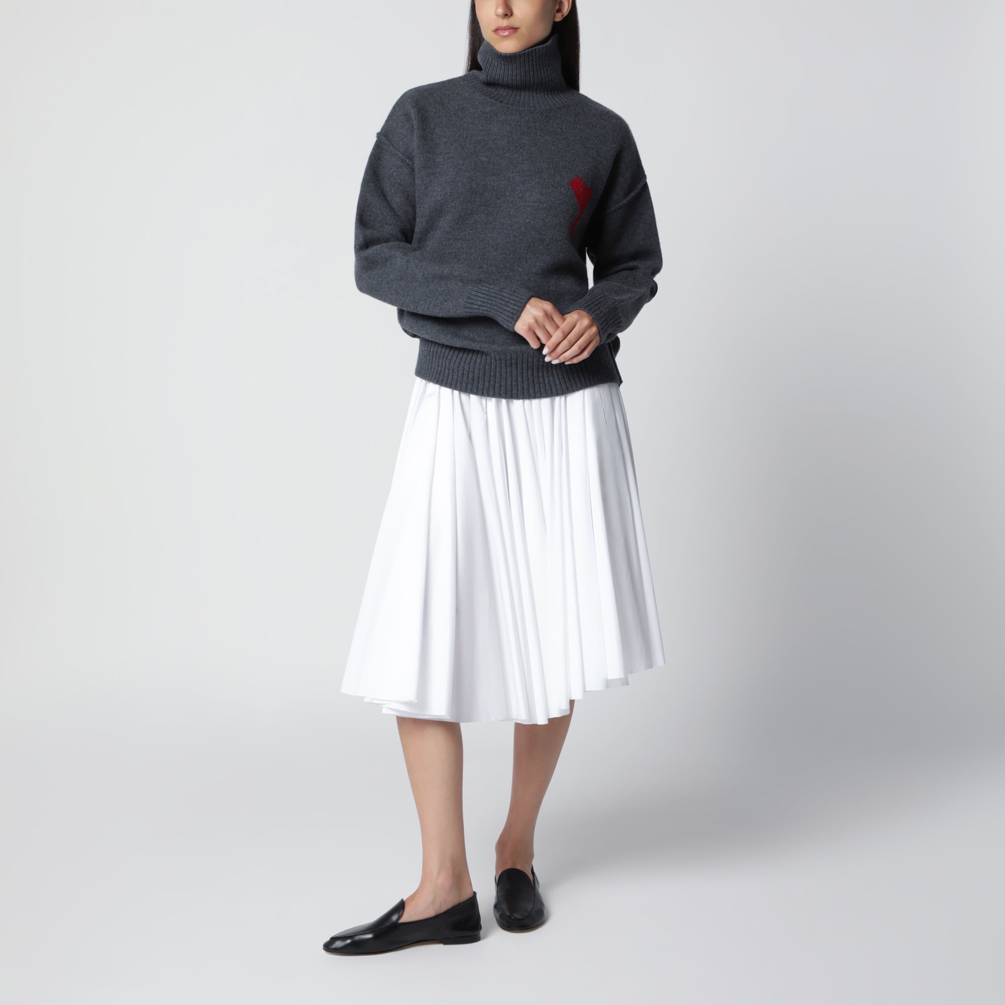 Ami De Coeur Pullover aus grau meliertem Merinowollstrick