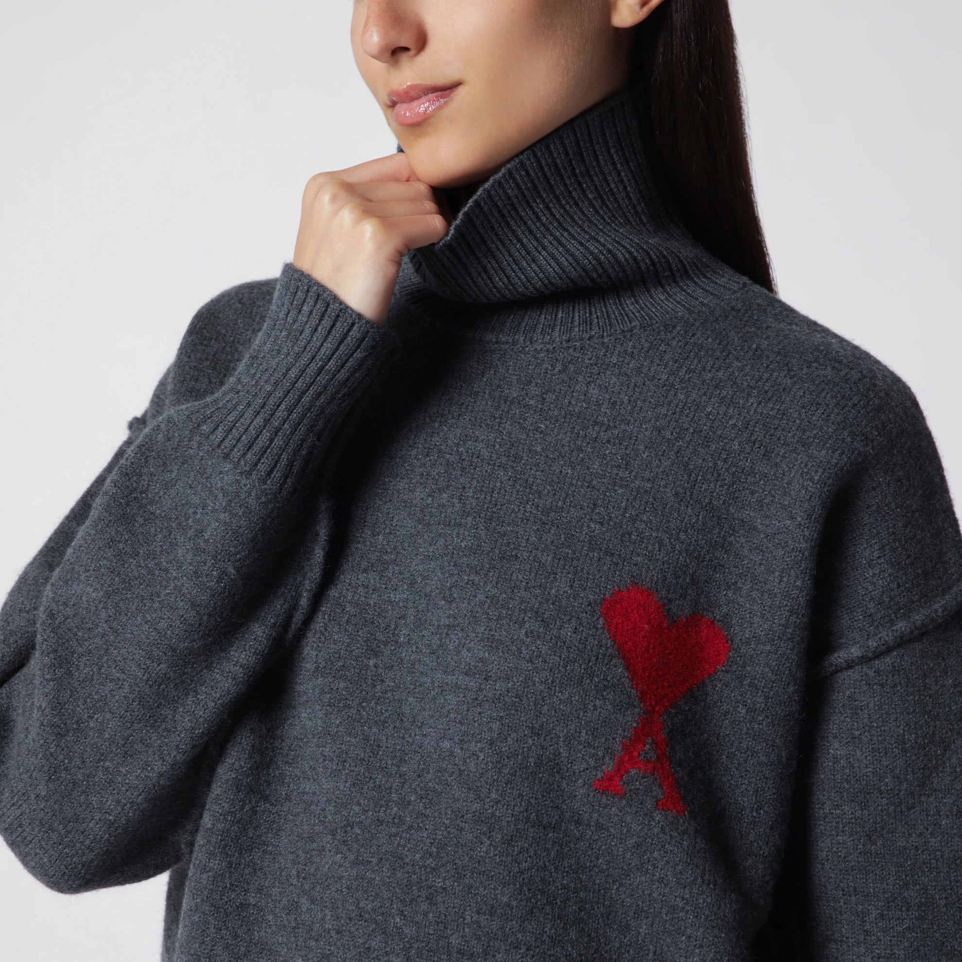 Ami De Coeur Pullover aus grau meliertem Merinowollstrick
