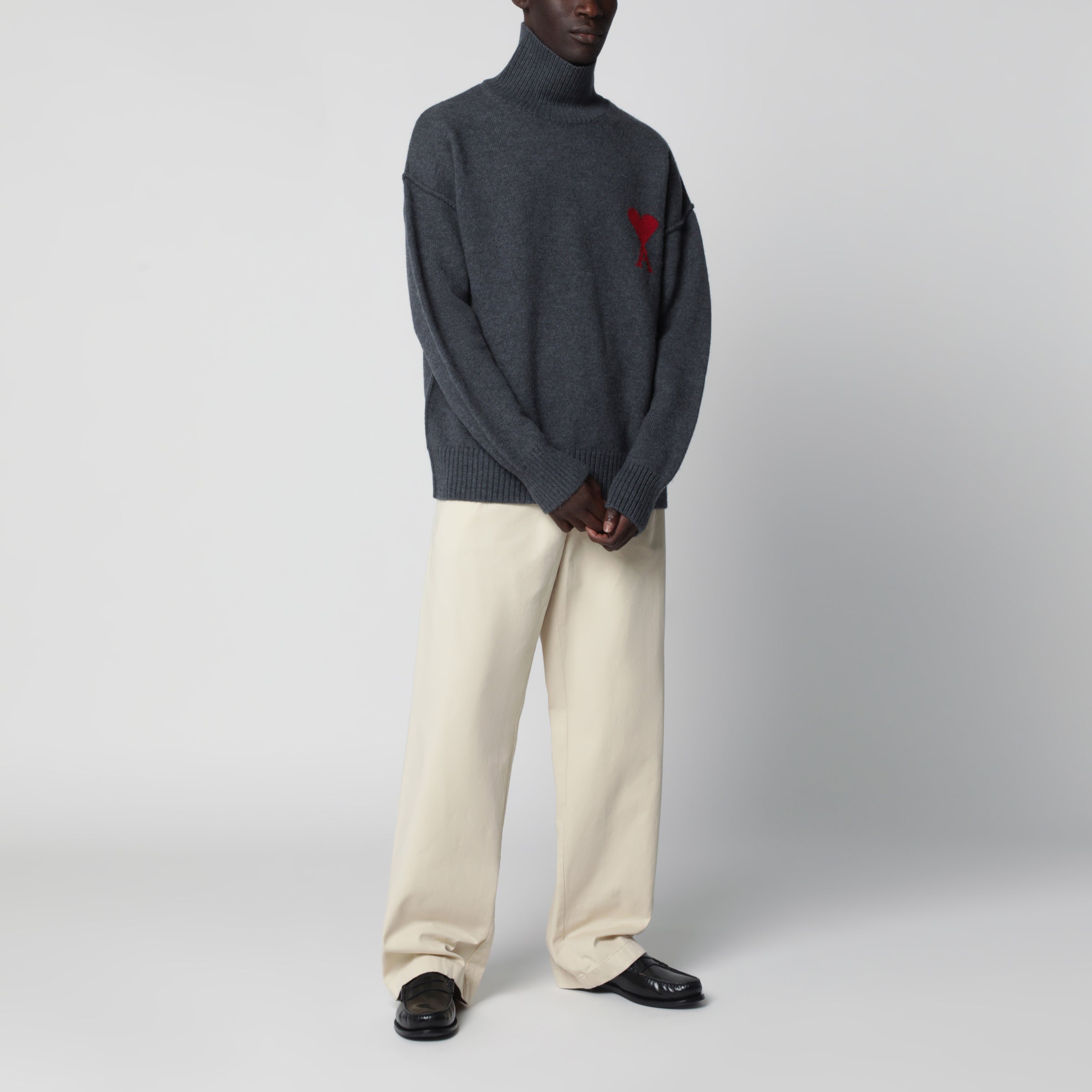 Ami Paris Grey turtleneck sweater Ami De Coeur | TheDoubleF