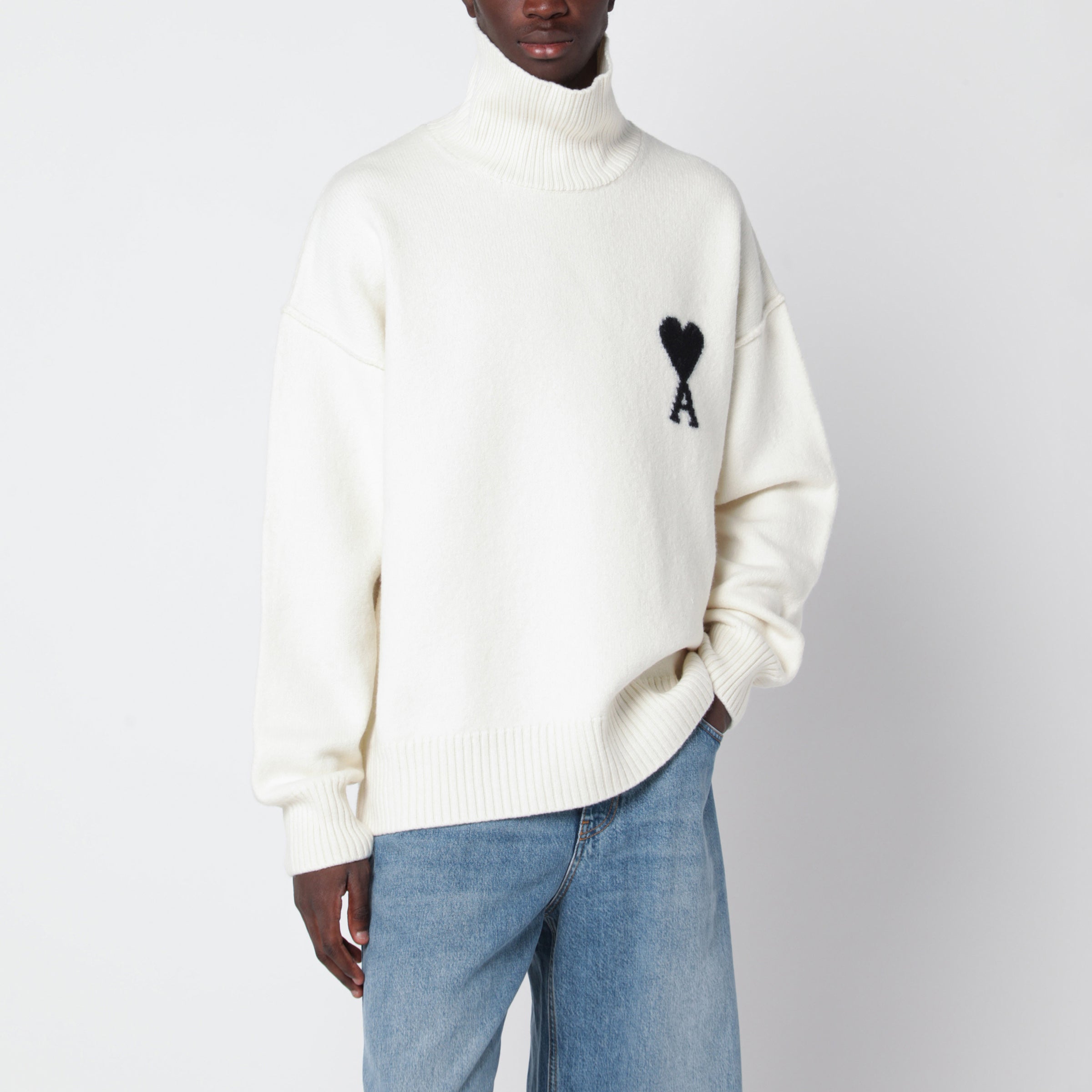 Ami Paris White Ami de Coeur turtleneck sweater | TheDoubleF