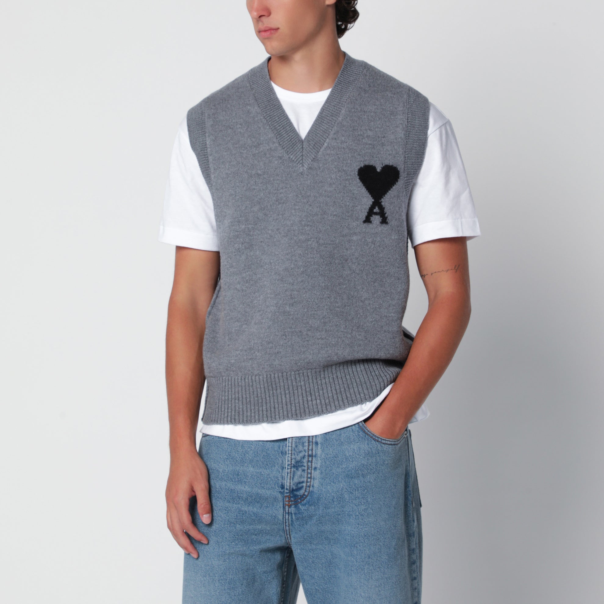 Gilet Ami de Coeur grigio in lana