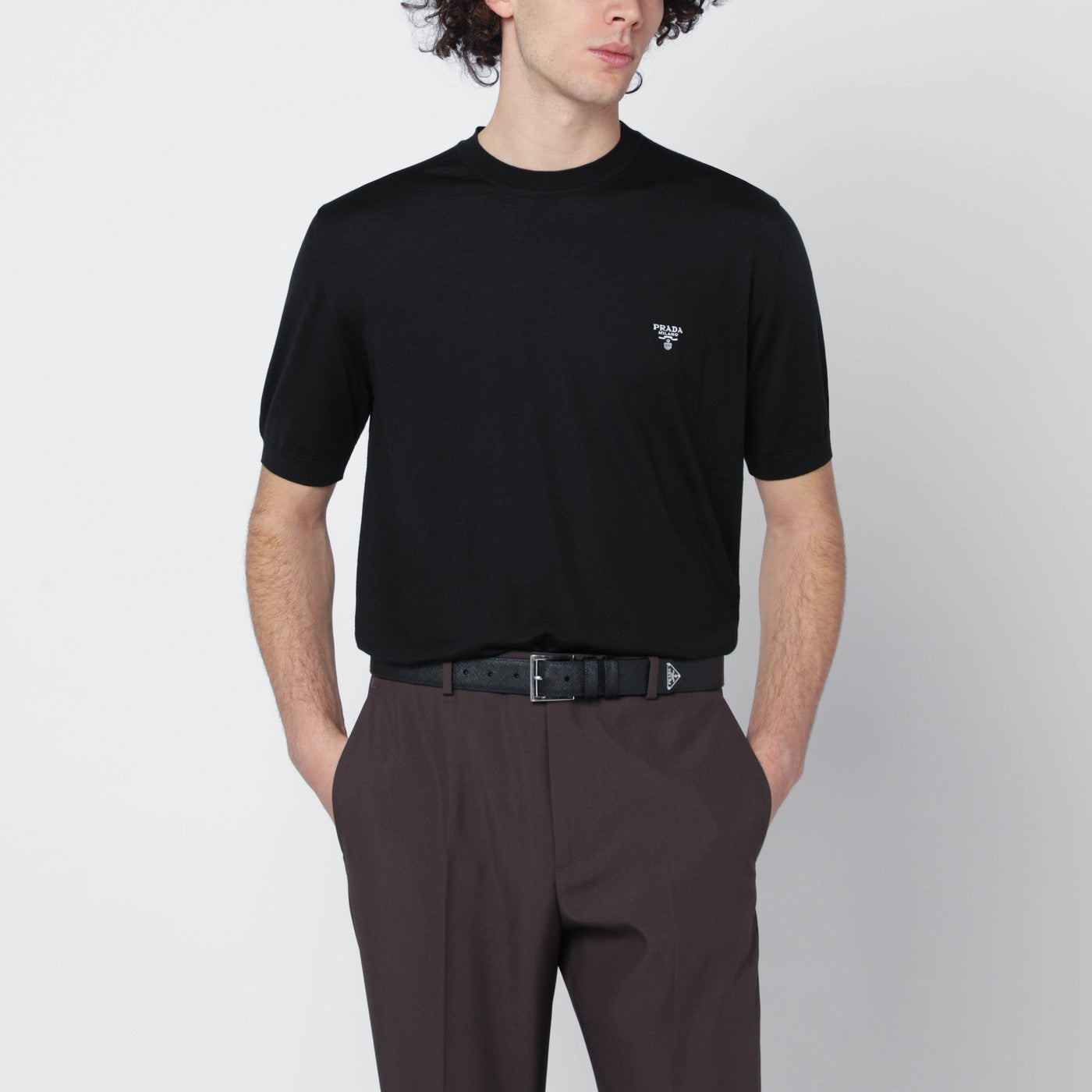 Black wool T-shirt with logo