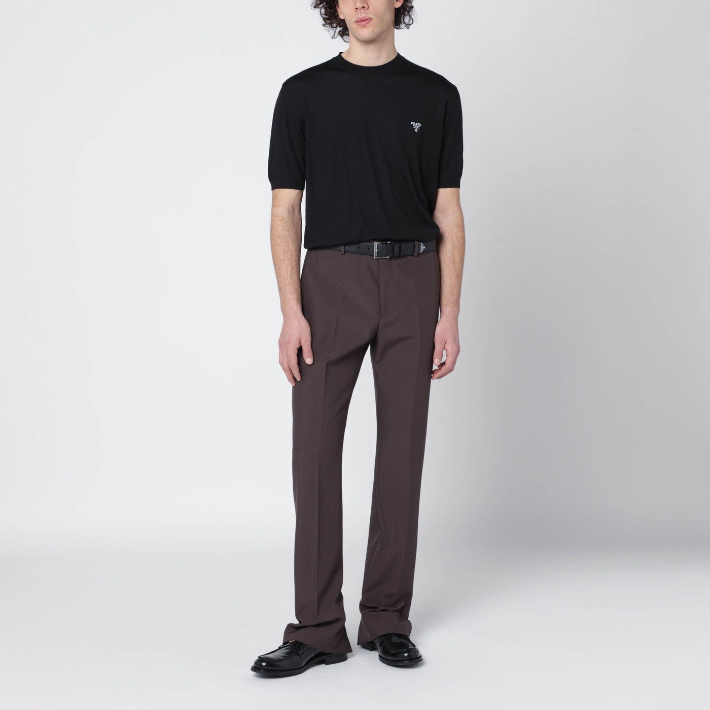 Black wool T-shirt with logo