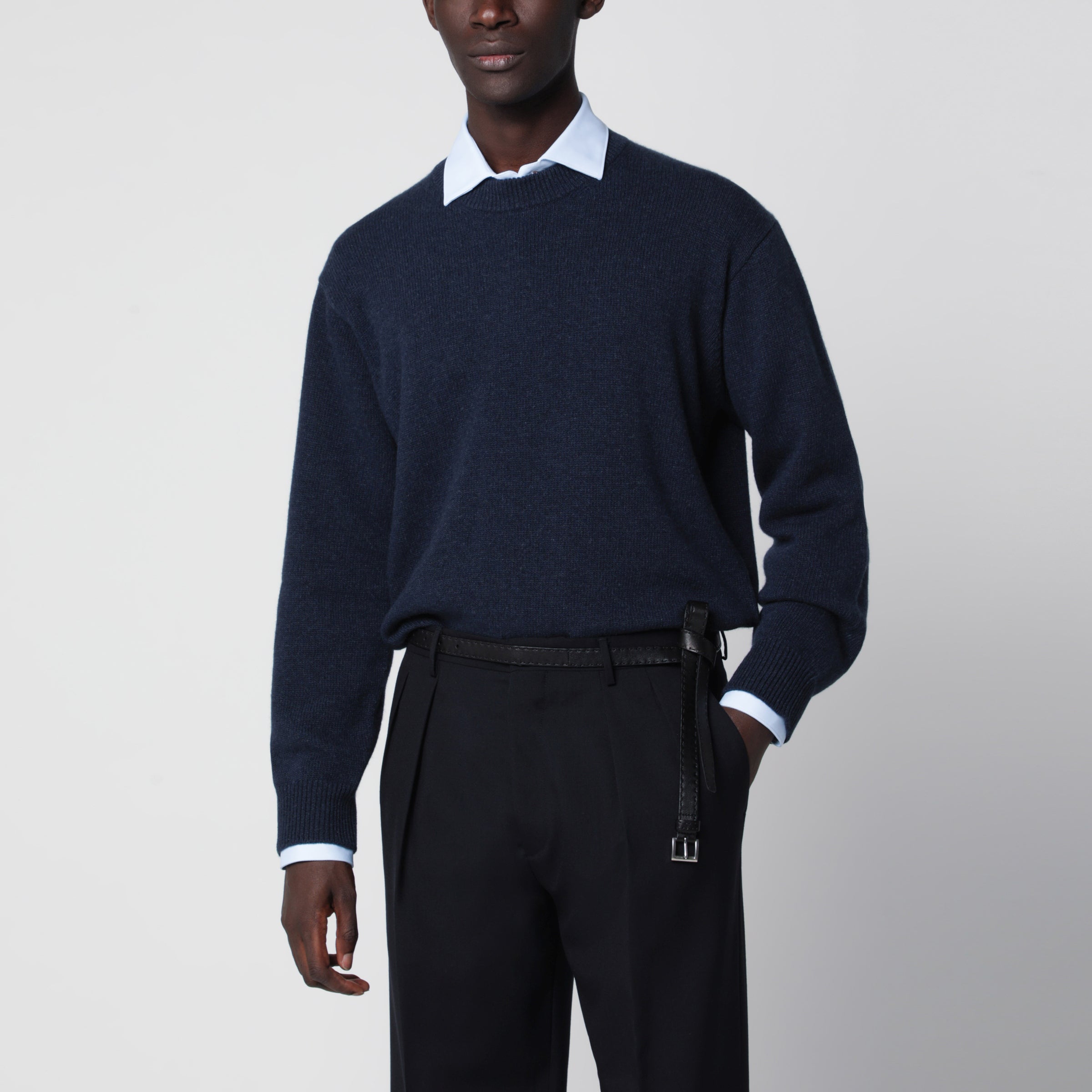 プラダ ダークネイビー 46 Prada Ink crew neck sweater in recycled cashmere | TheDoubleF