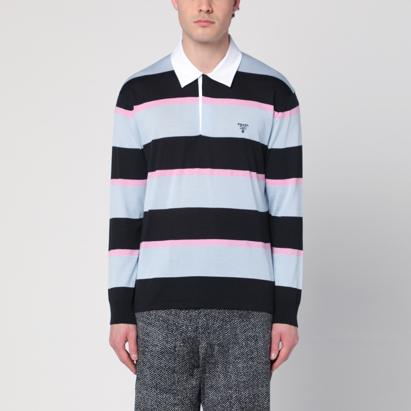 Polo in seta e cotone a righe