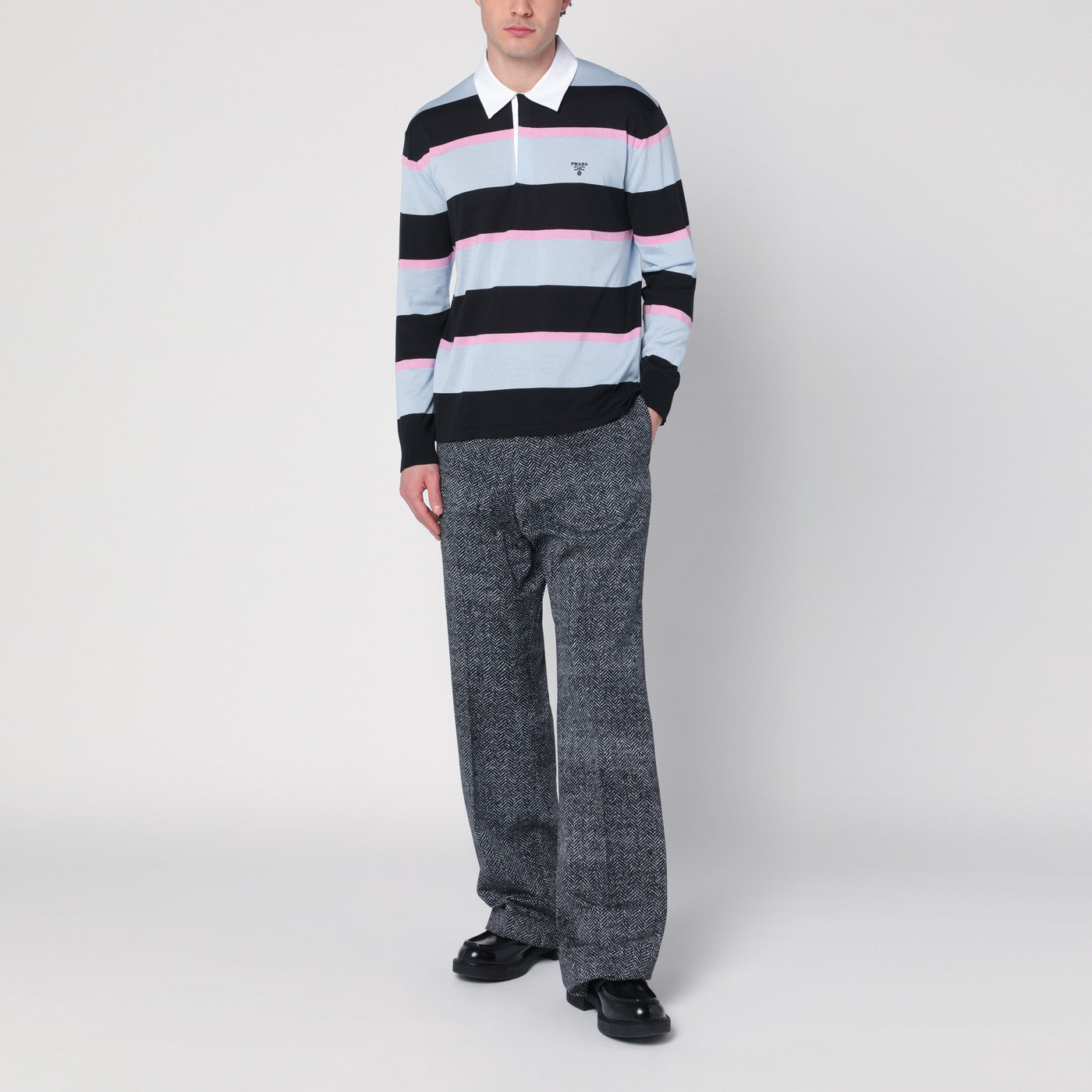 Polo in seta e cotone a righe