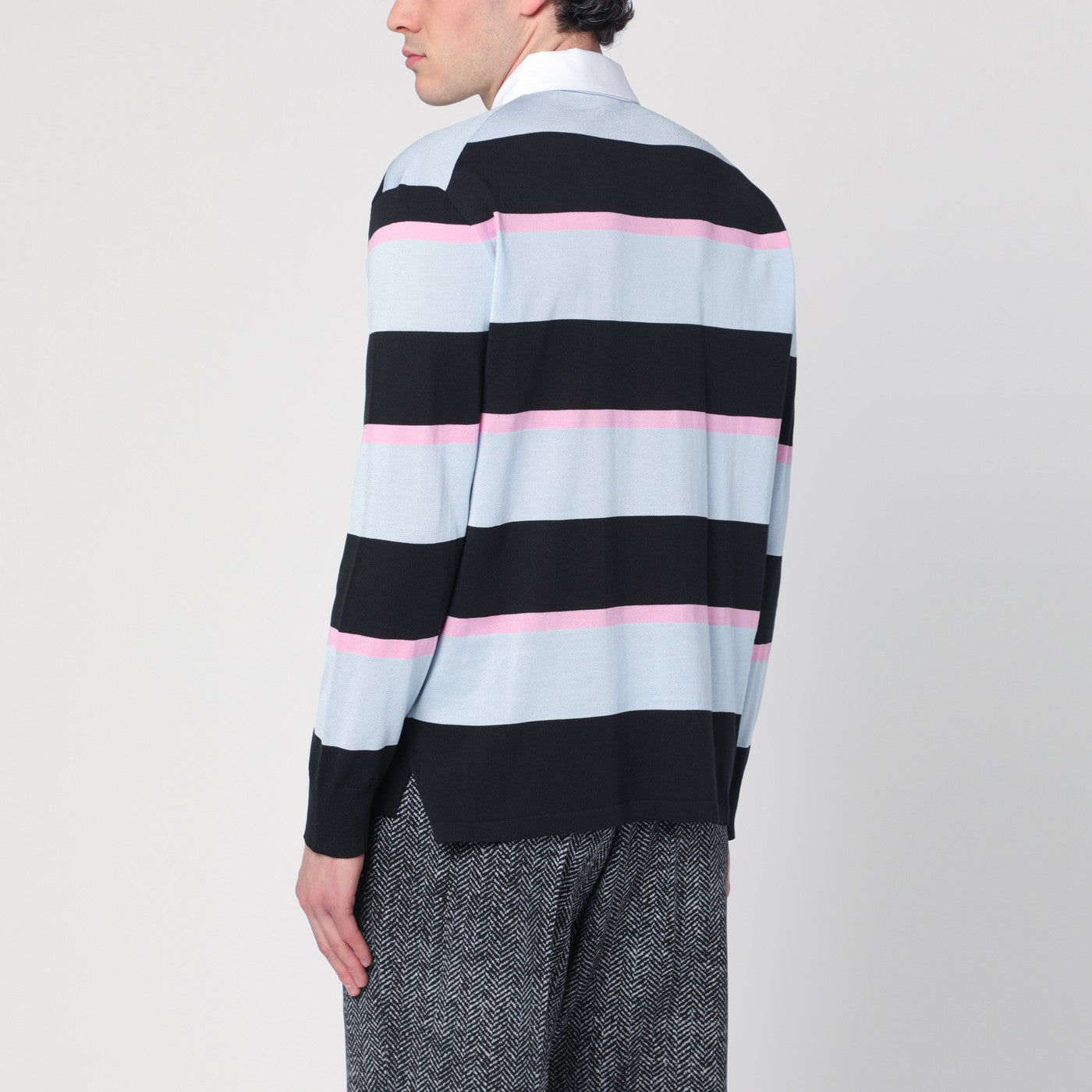 Polo in seta e cotone a righe