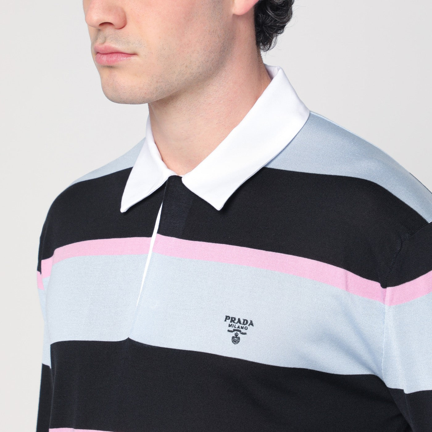 Polo in seta e cotone a righe