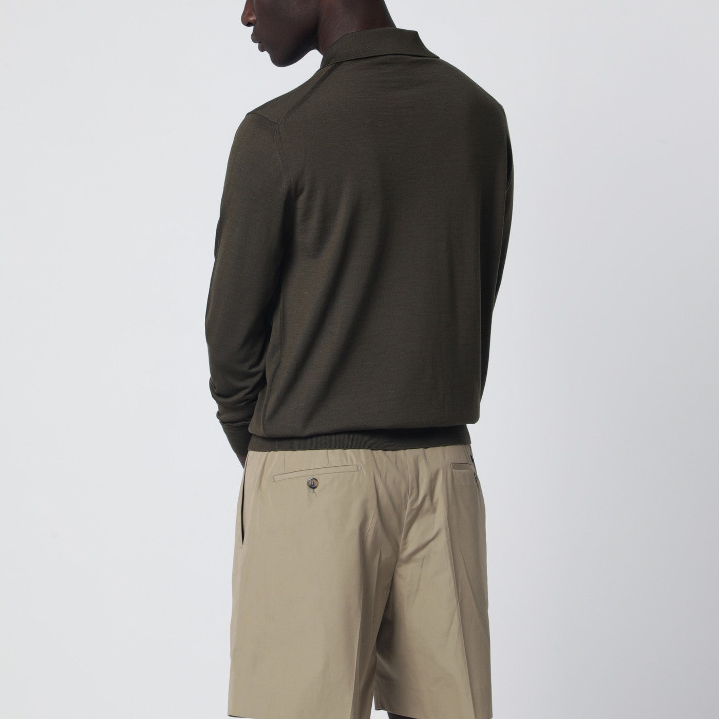 Military green combed wool polo shirt