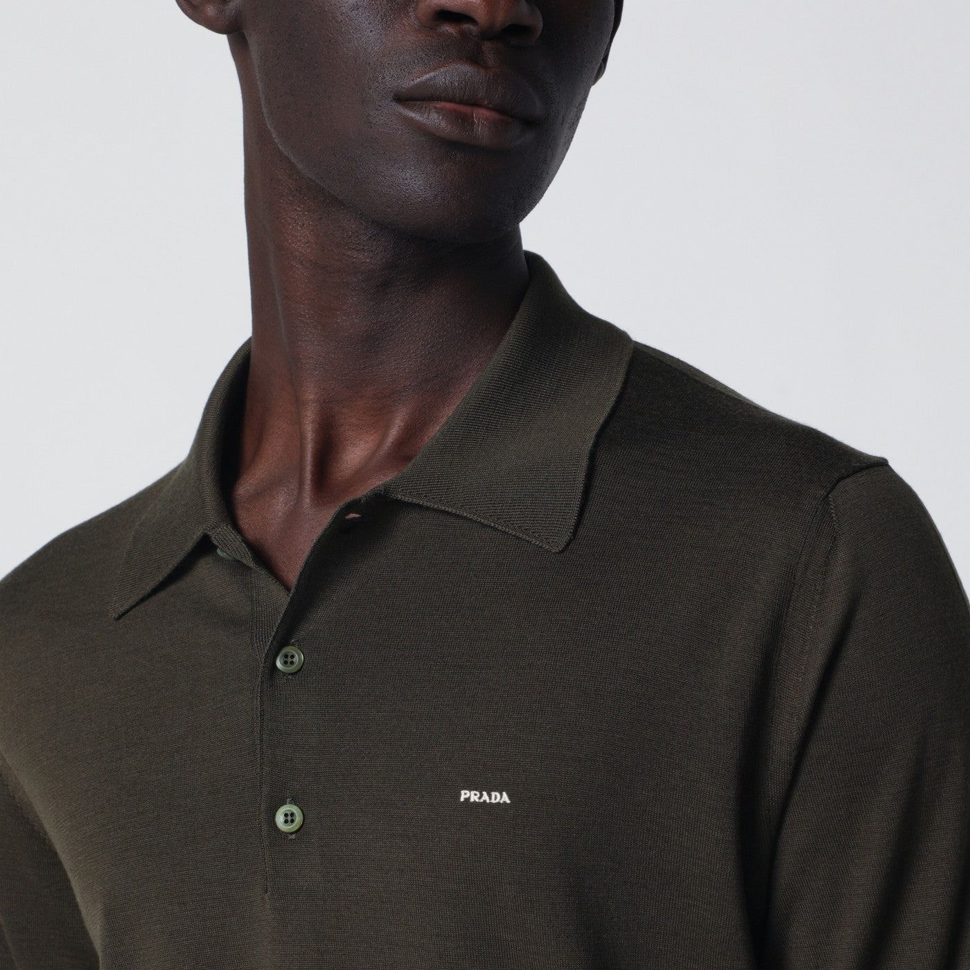 Military green combed wool polo shirt
