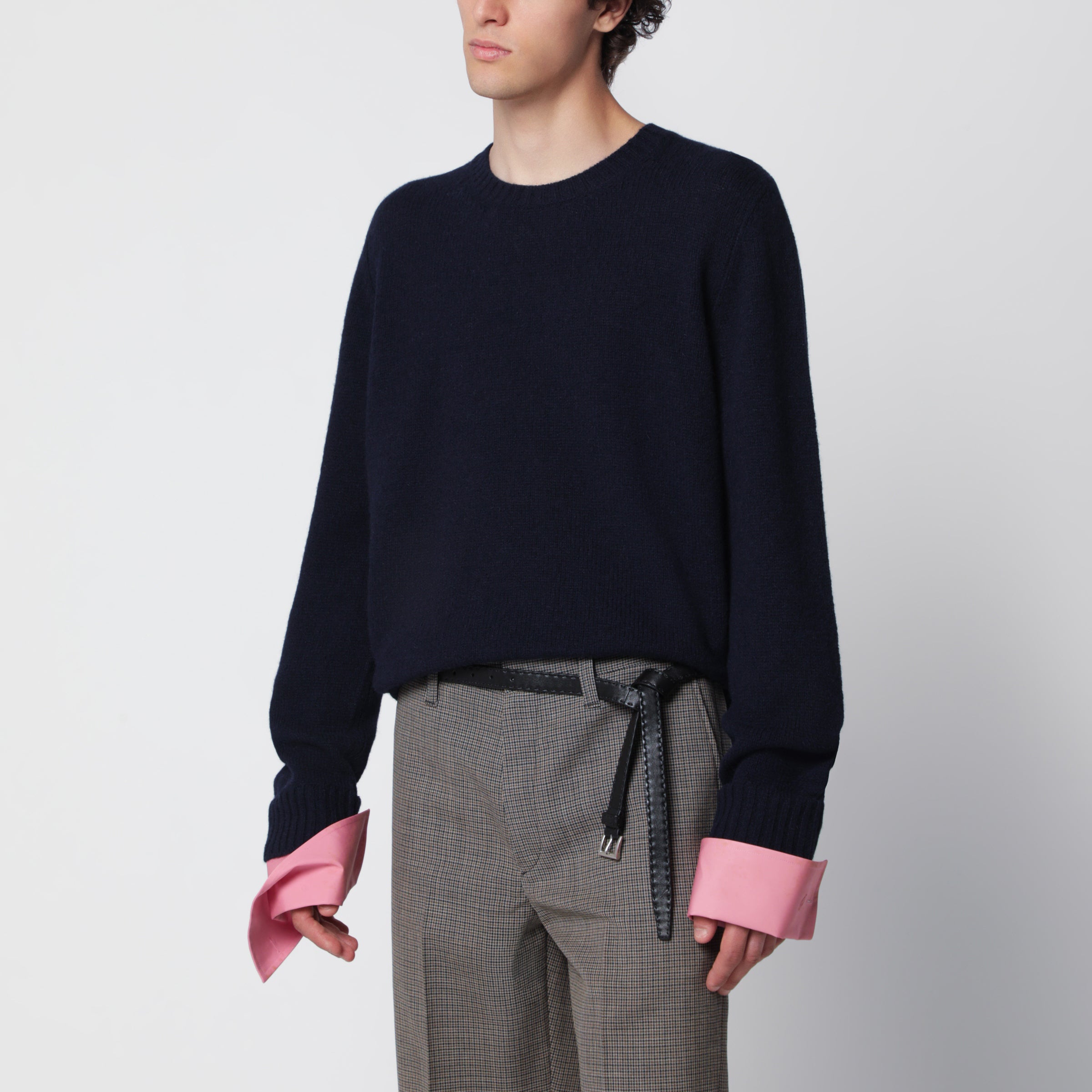 Prada Blue Shetland Wool Crewneck Sweater | TheDoubleF