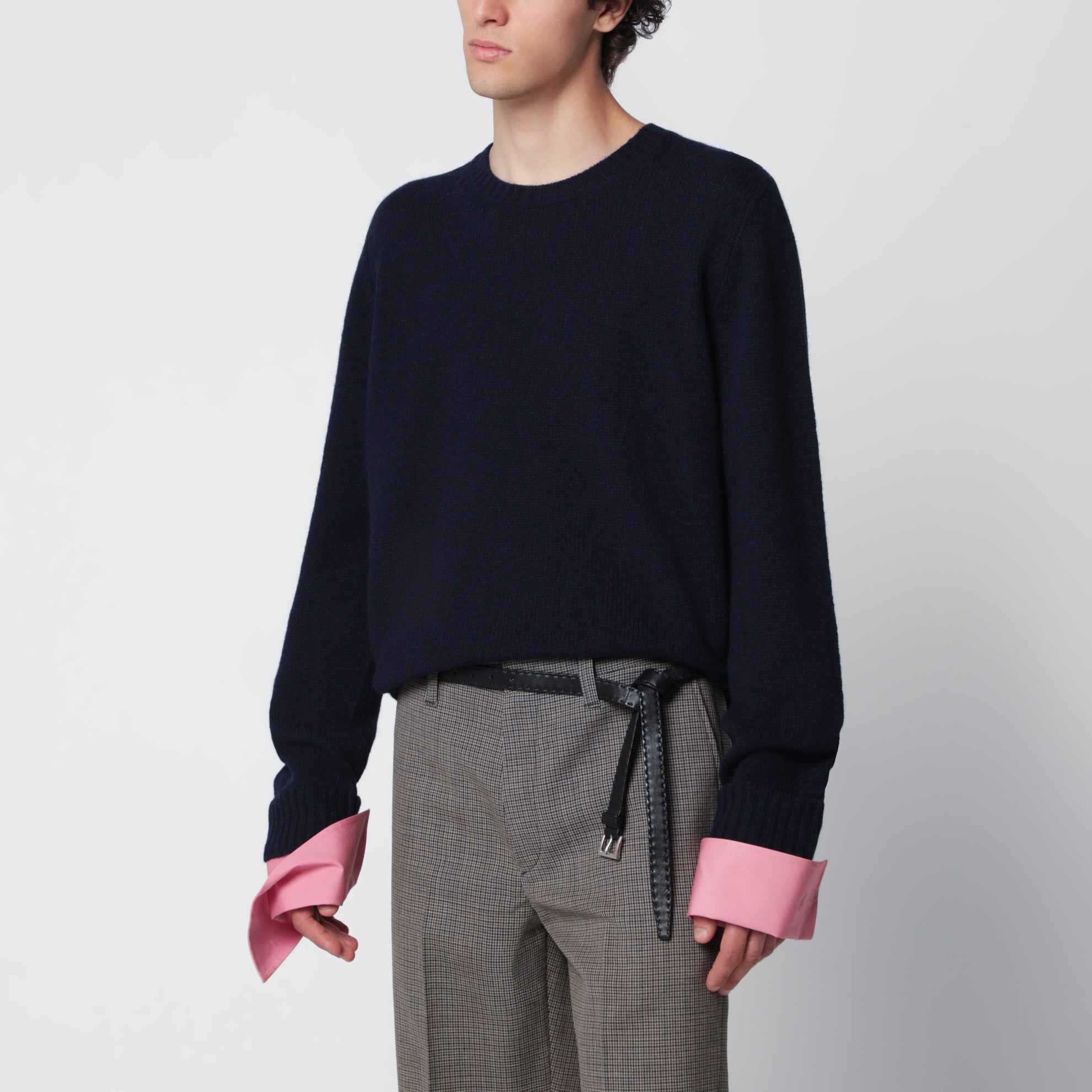 Pull ras-du-cou bleu en laine Shetland
