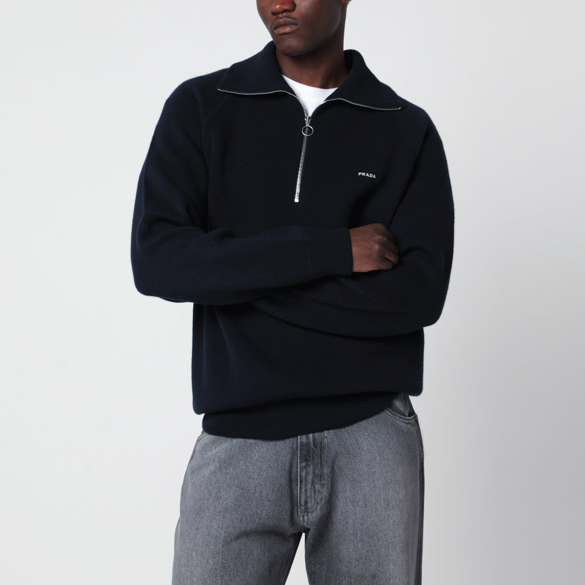 Blue wool and cashmere polo shirt