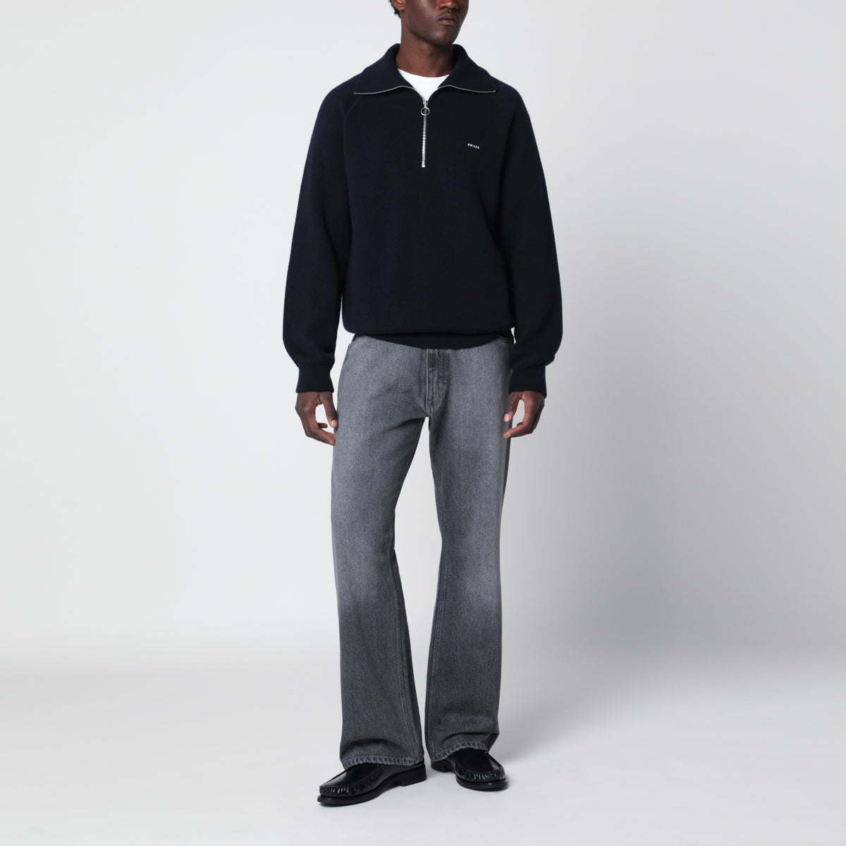Blue wool and cashmere polo shirt
