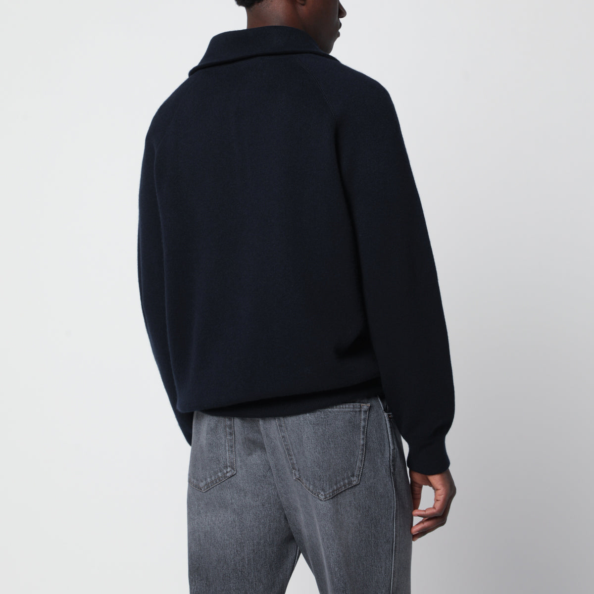 Blue wool and cashmere polo shirt