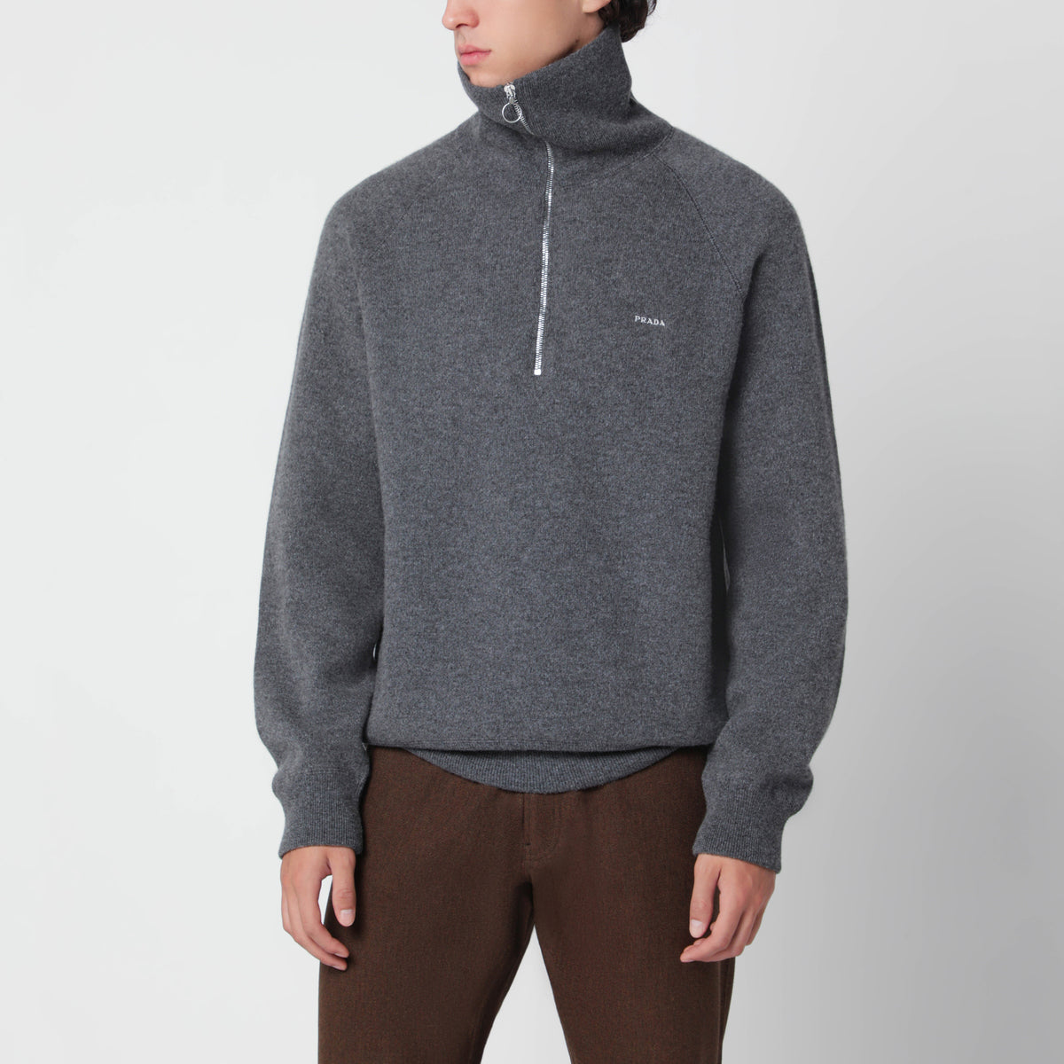 Slate grey polo sweater in wool and cashmere