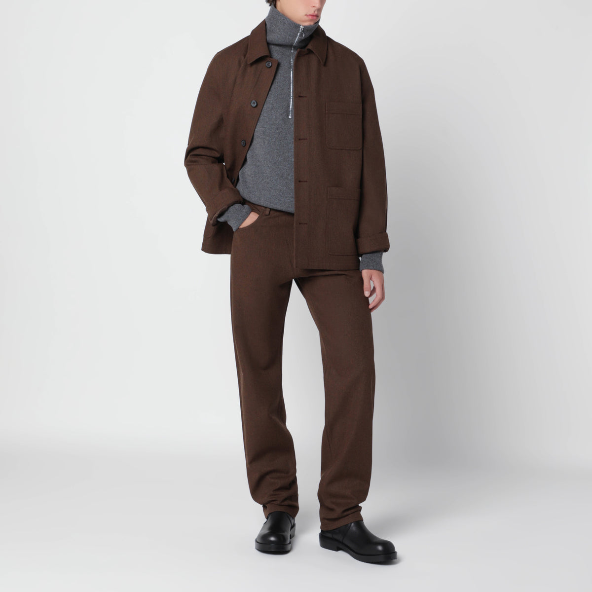 Slate grey polo sweater in wool and cashmere