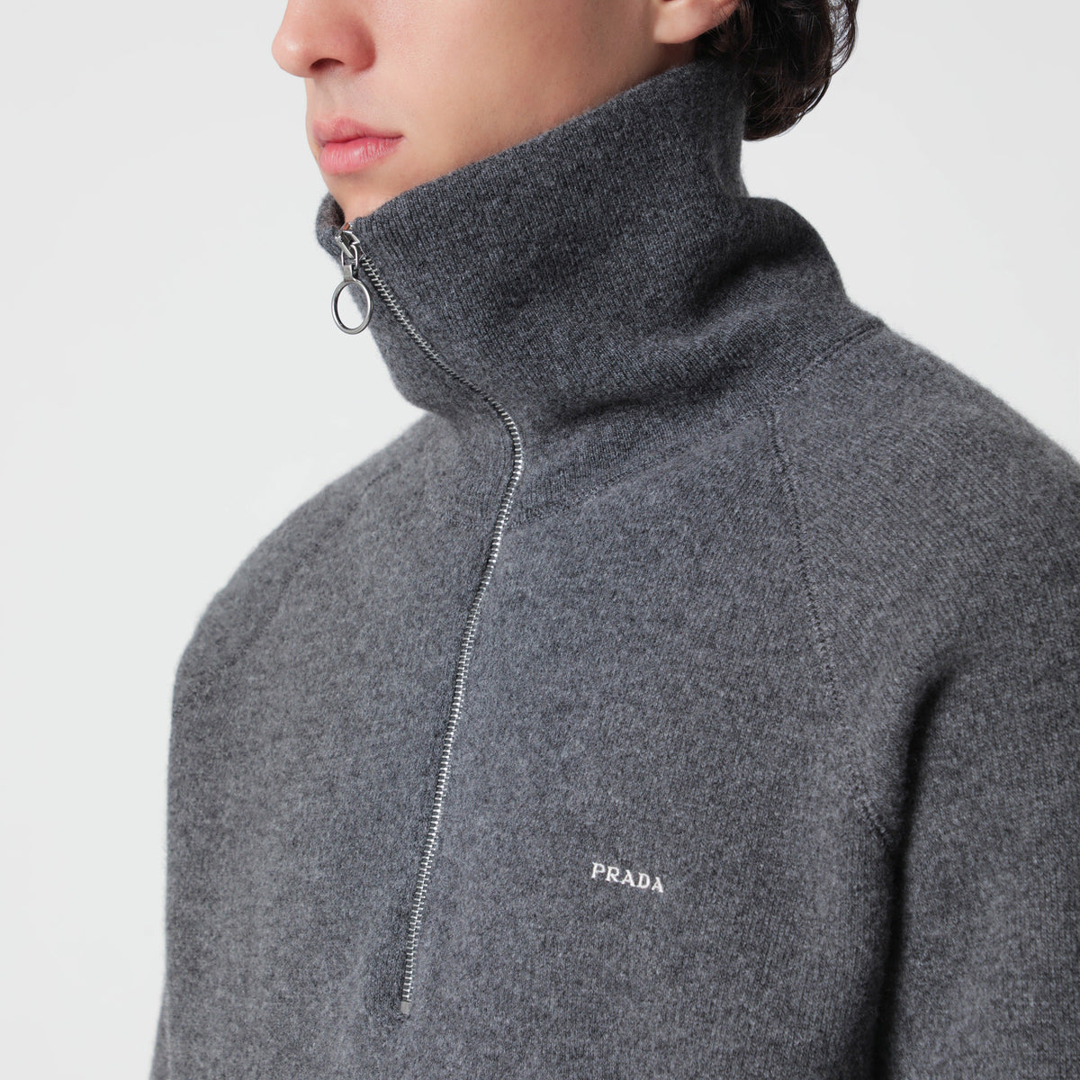 Slate grey polo sweater in wool and cashmere