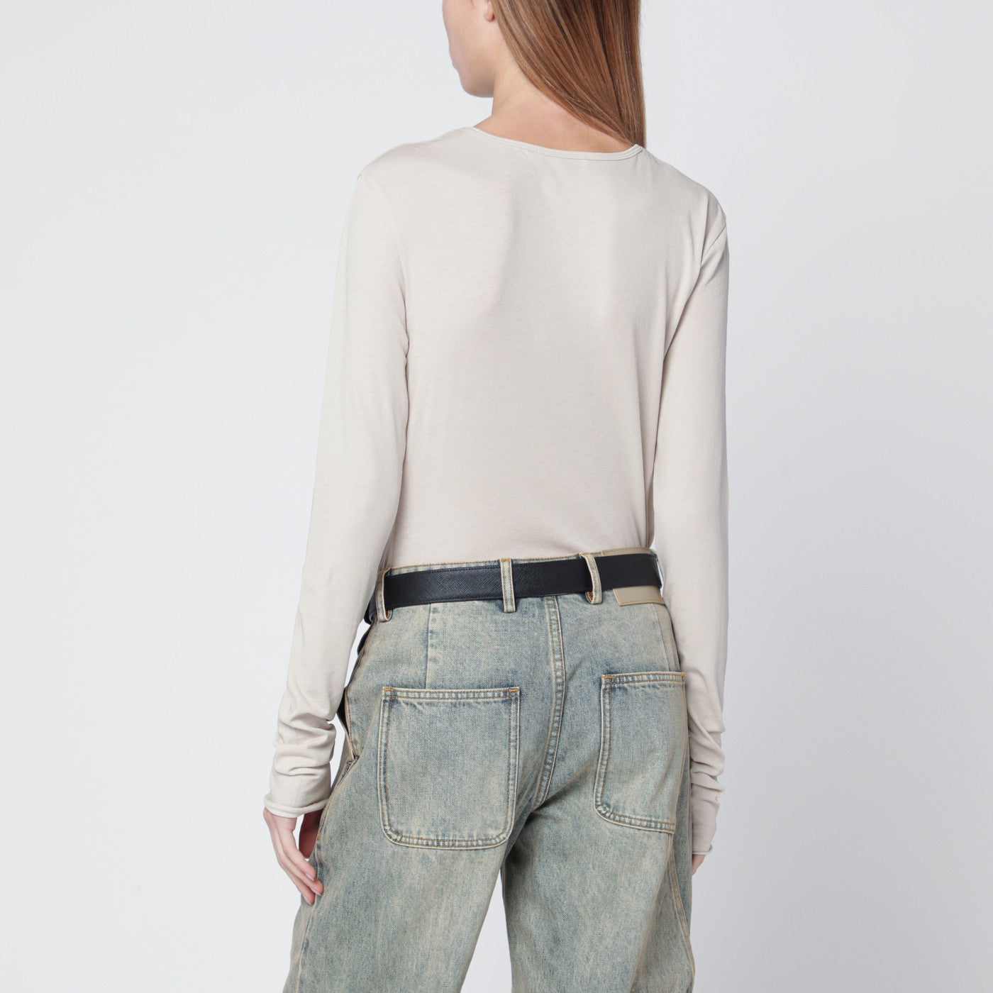 White crewneck cotton-blend top