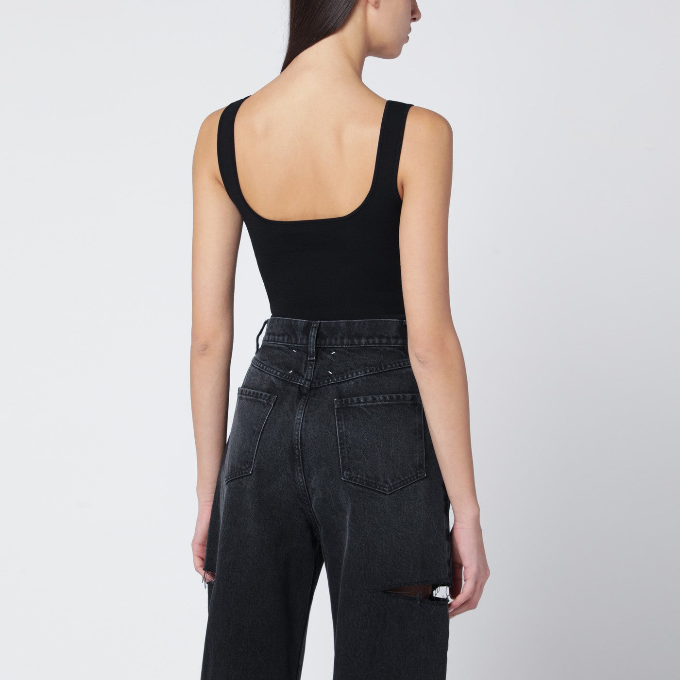 Top nero in misto viscosa