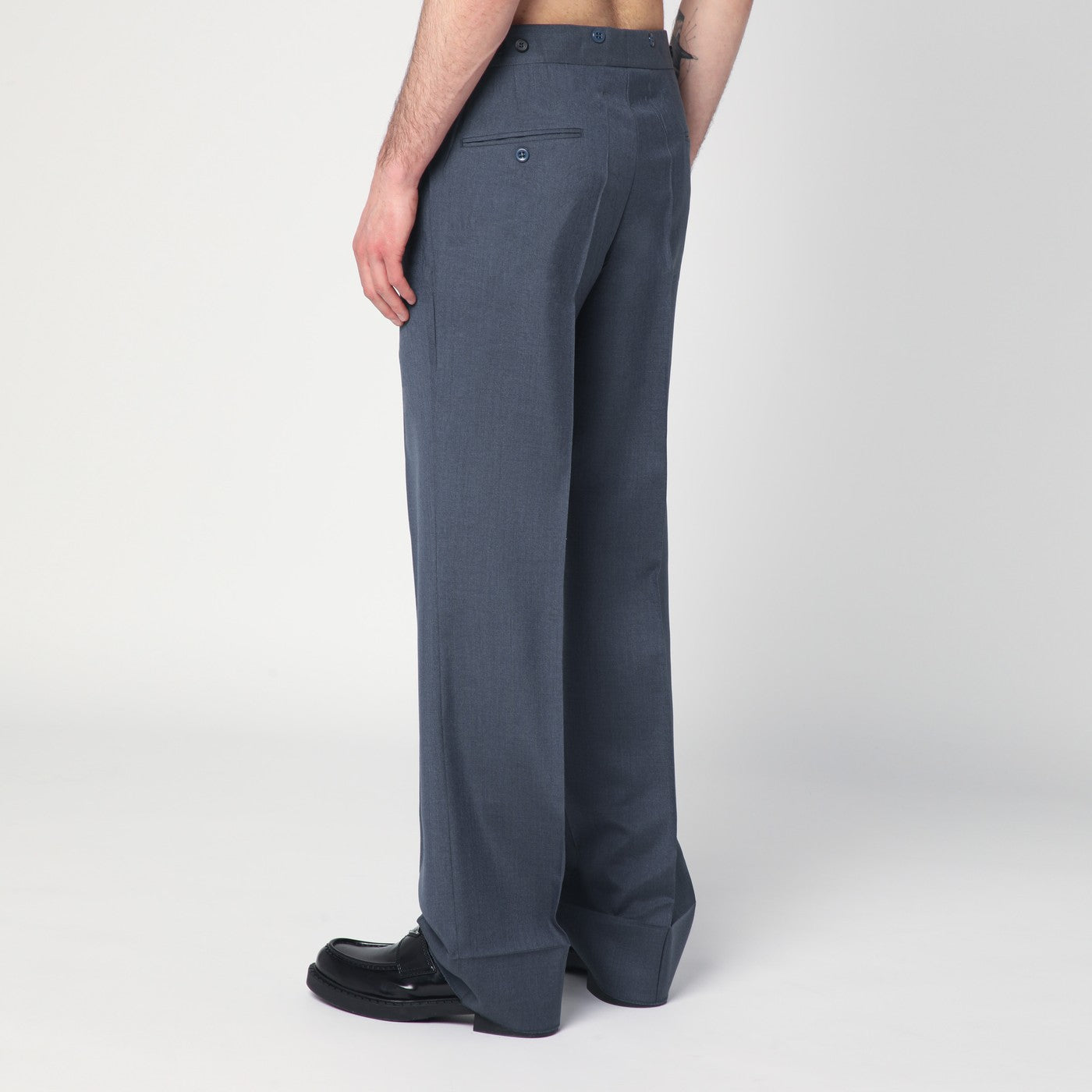 Pantaloni ampio blu avio in mohair e seta