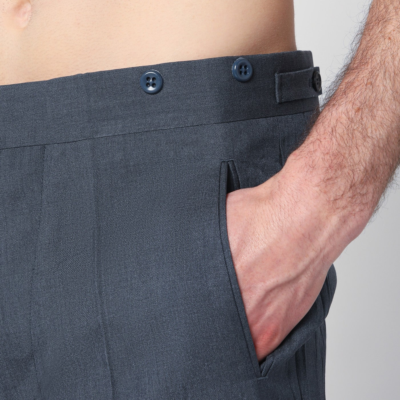 Pantaloni ampio blu avio in mohair e seta