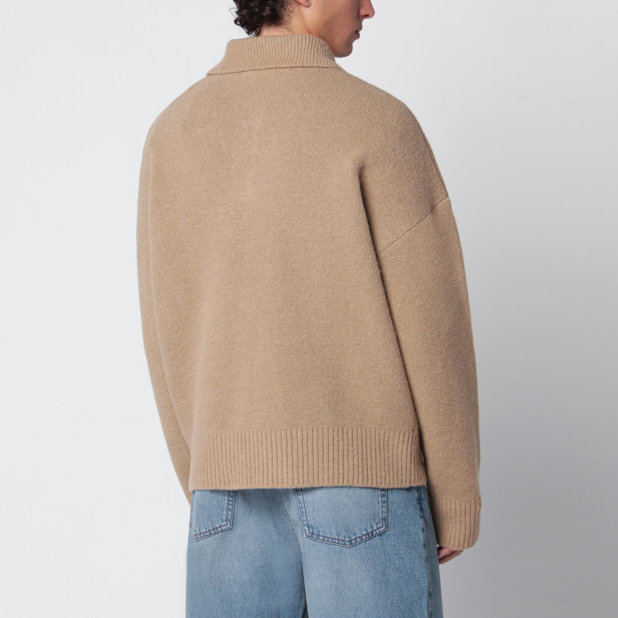 Maglione a polo Ami de Coeur beige in misto alpaca