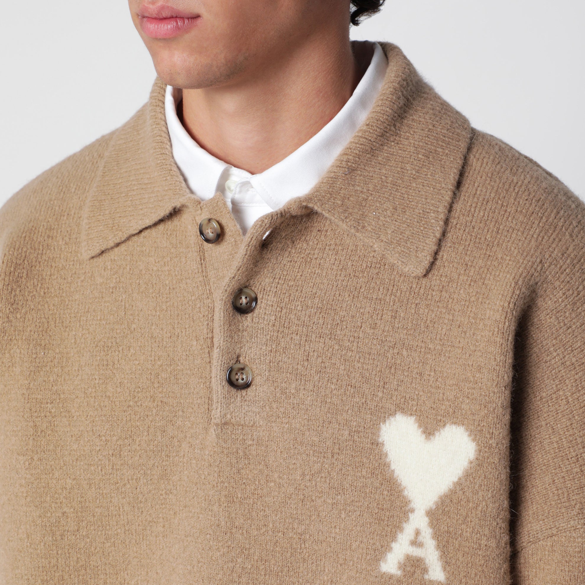 Maglione a polo Ami de Coeur beige in misto alpaca