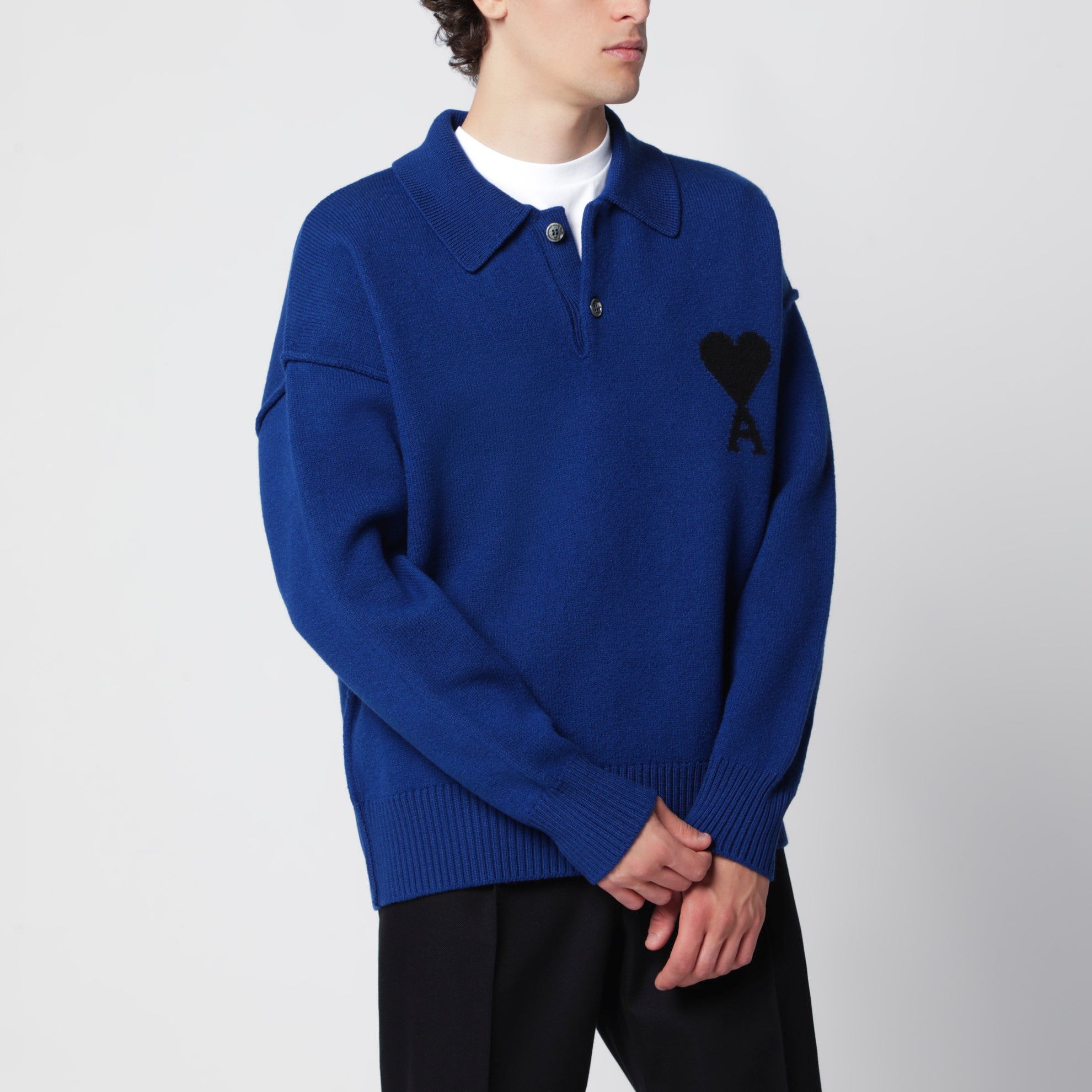 Electric blue Ami de Coeur polo sweater in wool