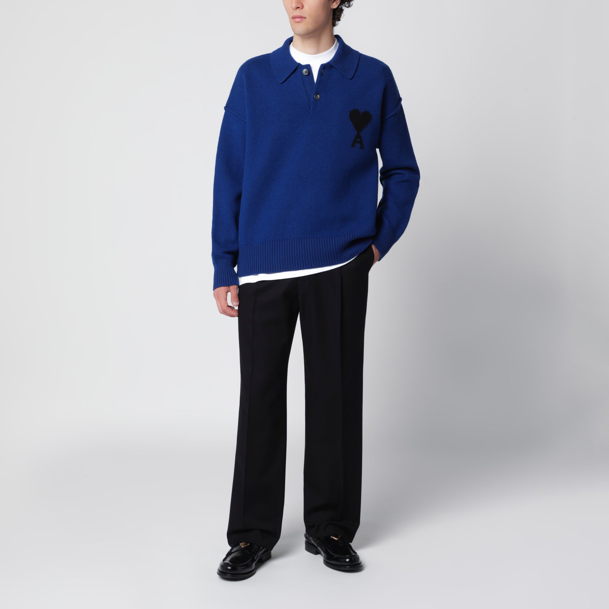 Electric blue Ami de Coeur polo sweater in wool