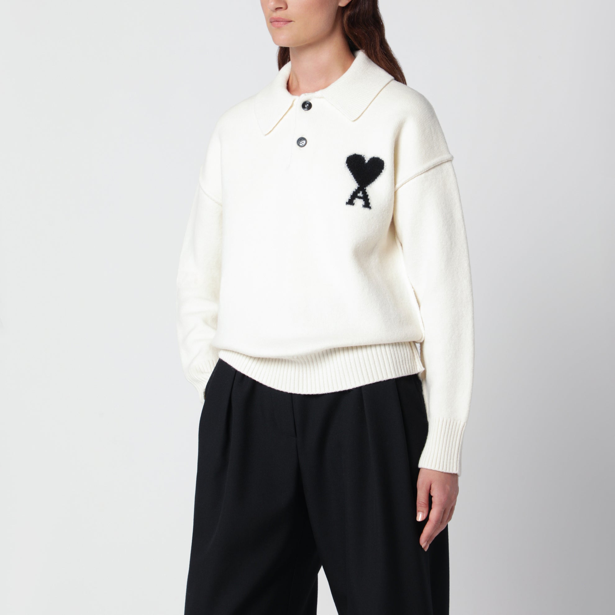 Maglione a polo Ami de Coeur bianco in lana