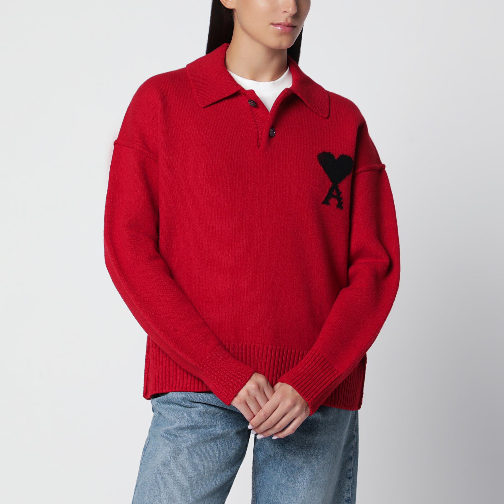 Roter Ami de Coeur Polopullover aus Wolle