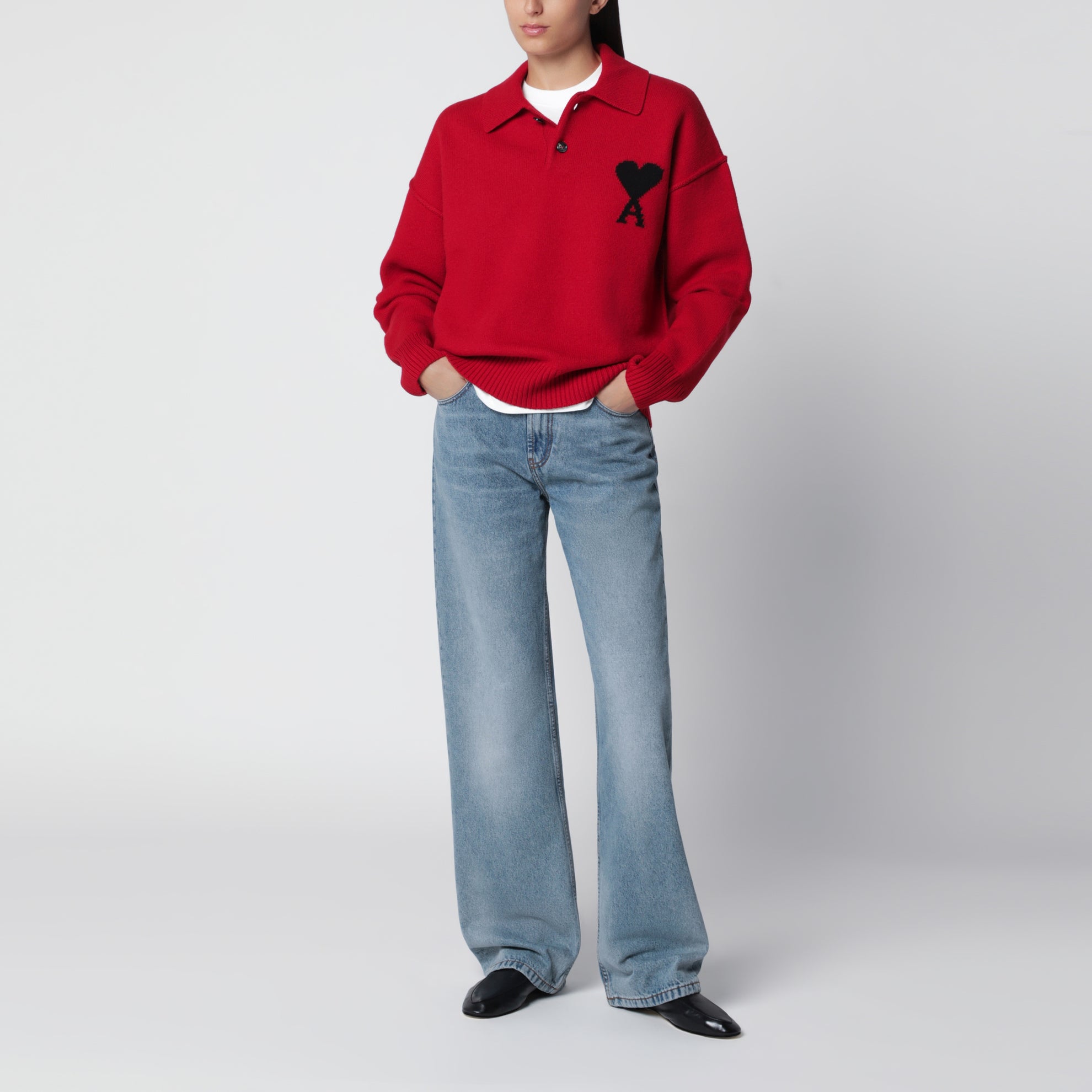 Roter Ami de Coeur Polopullover aus Wolle