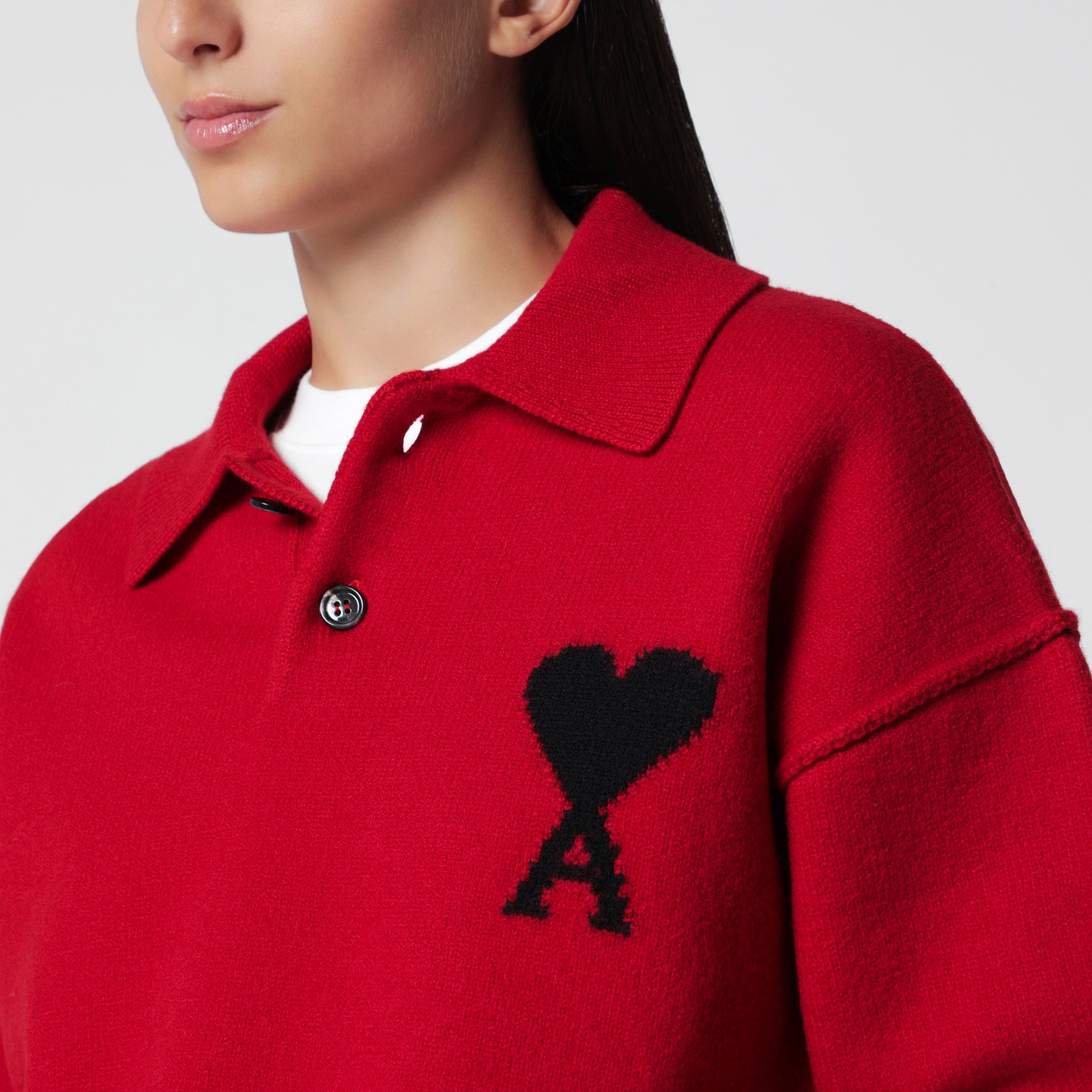 Roter Ami de Coeur Polopullover aus Wolle