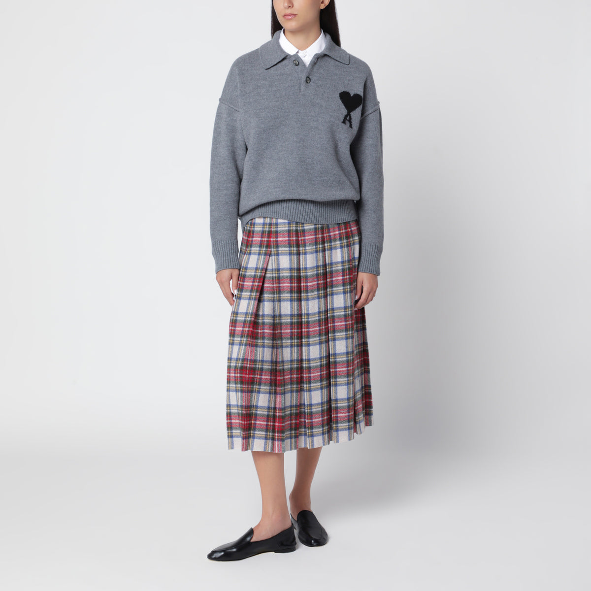 Grauer Ami de Coeur Polopullover aus Wolle