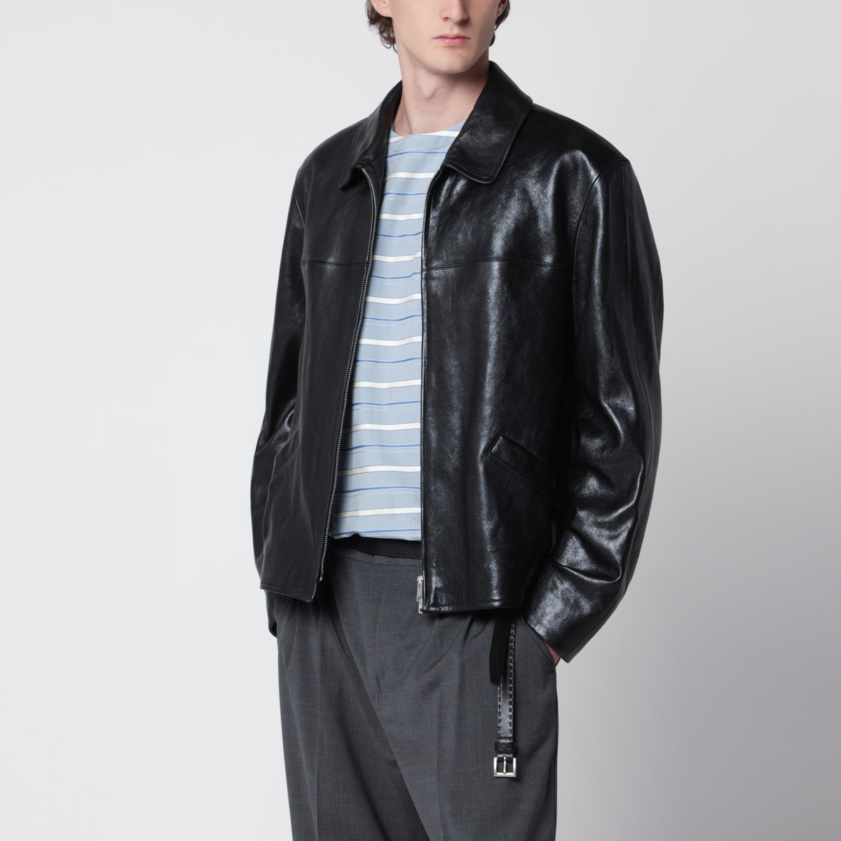 Blouson nero in nappa di agnello