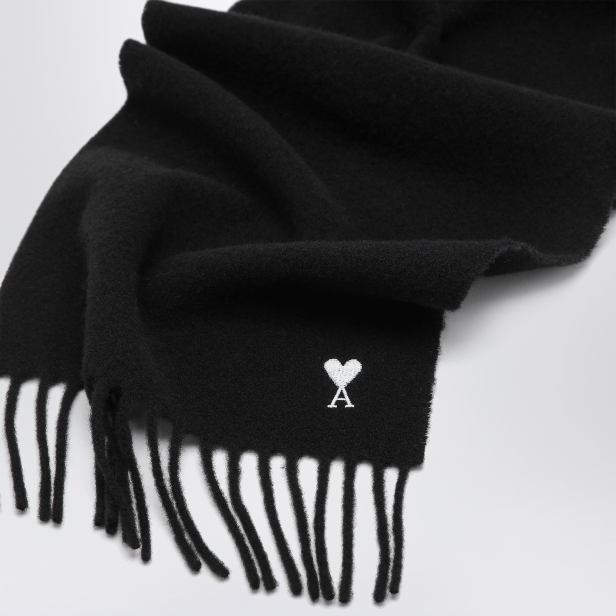 Ami Paris Black Ami de Coeur wool scarf | TheDoubleF