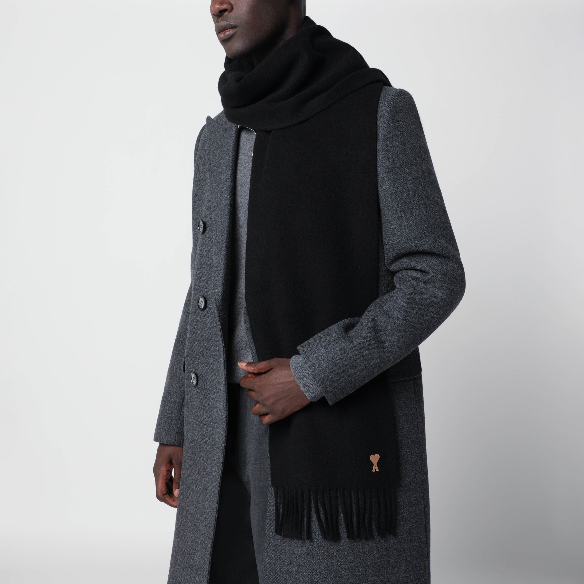 Ami Paris Black Ami de Coeur wool scarf | TheDoubleF