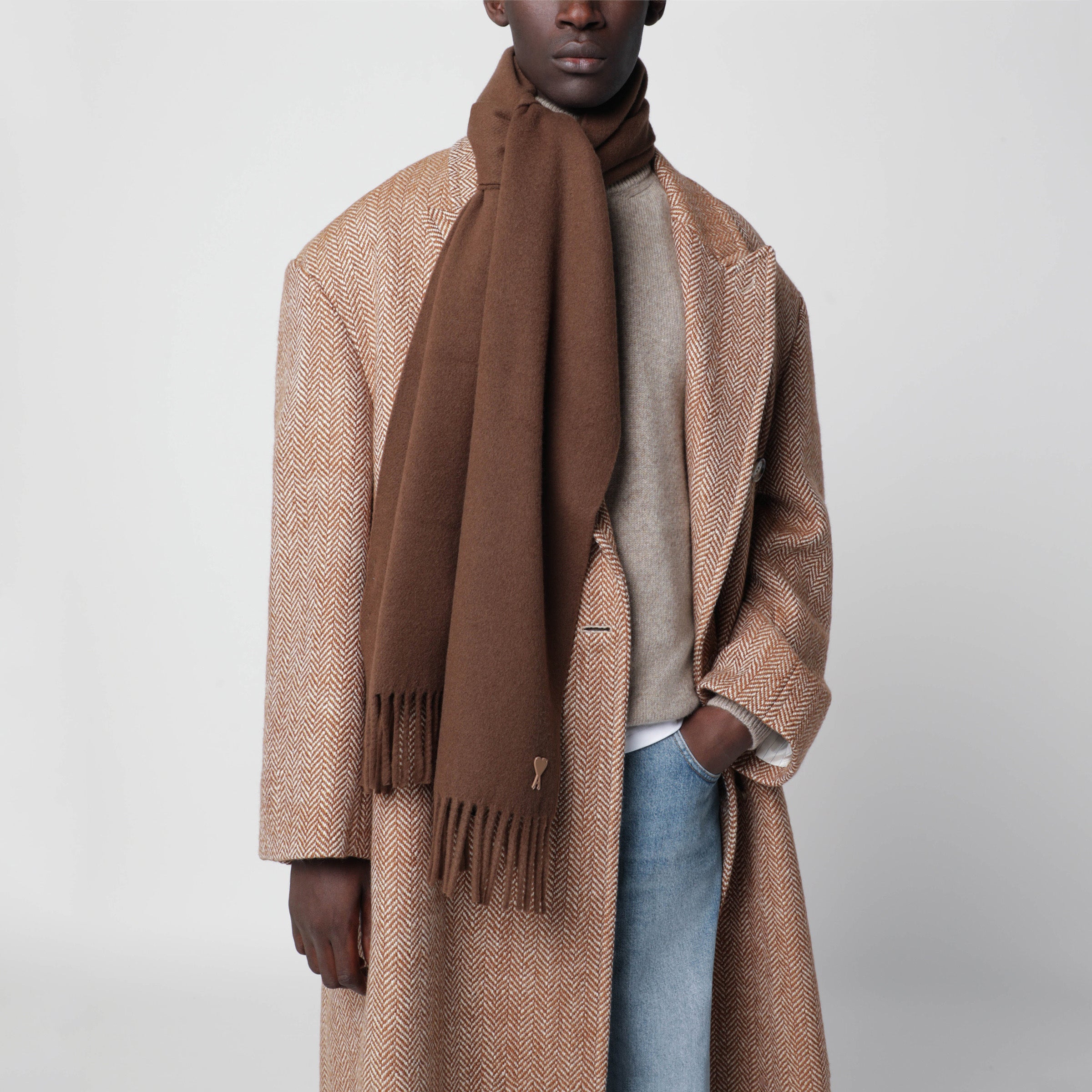 Ami Paris Brown Ami de Coeur wool scarf | TheDoubleF